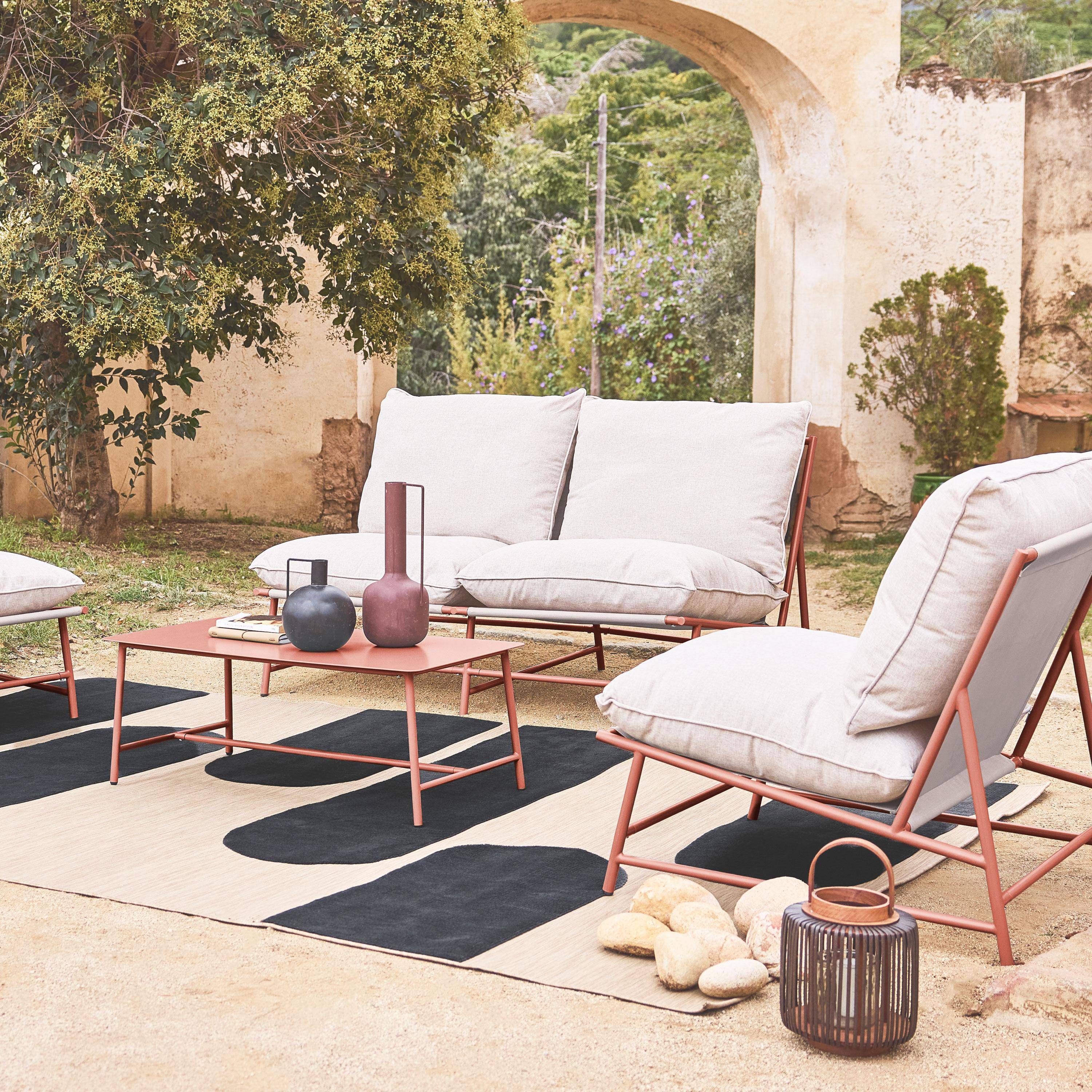 Tuinset staal SOFIA terracotta en beige, 4 plaatsen, rechthoekige tafel Photo2