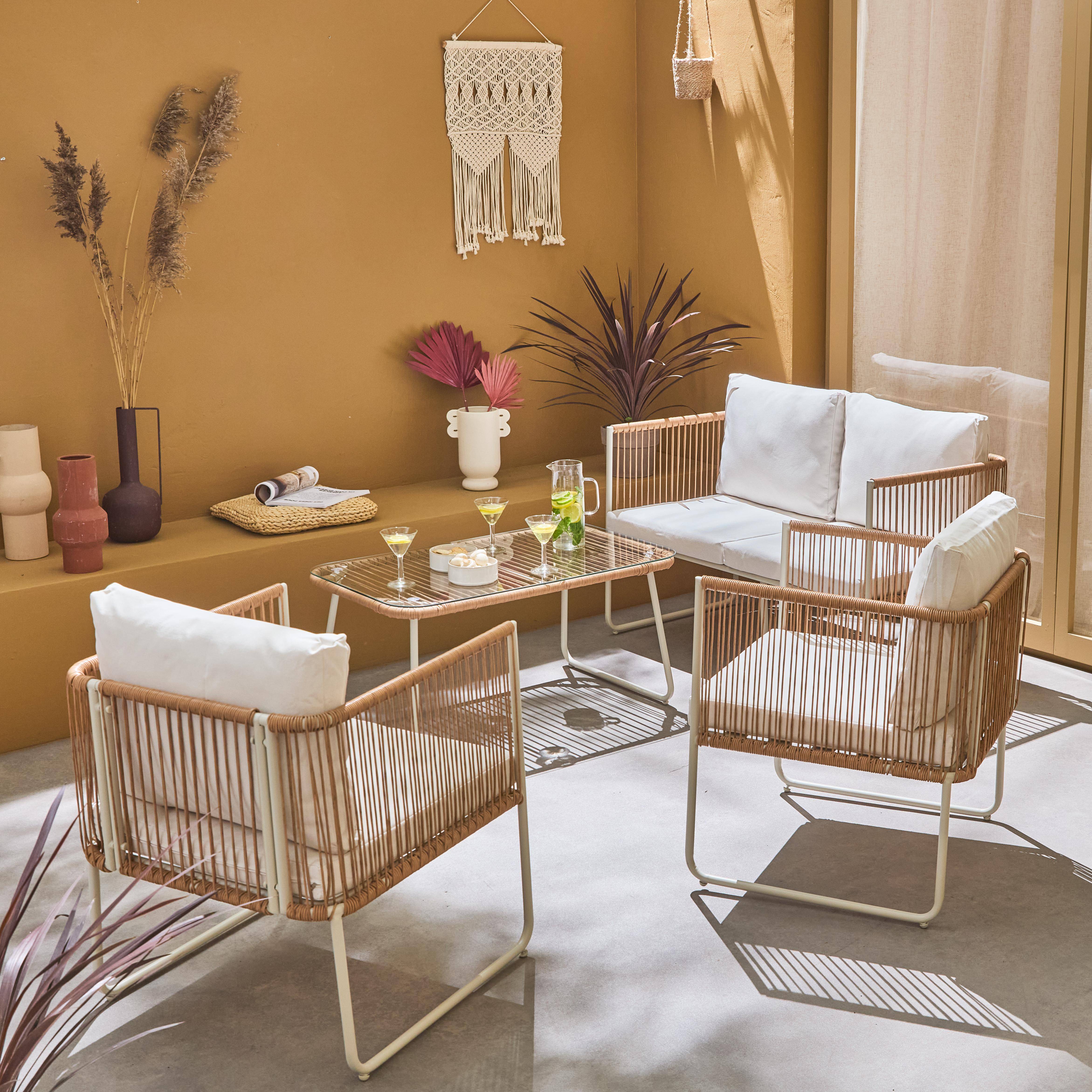 4-seater garden sofa set with plastic ropes in galvanised steel, Cesena, Natural, 115x60x68 cm,sweeek,Photo2