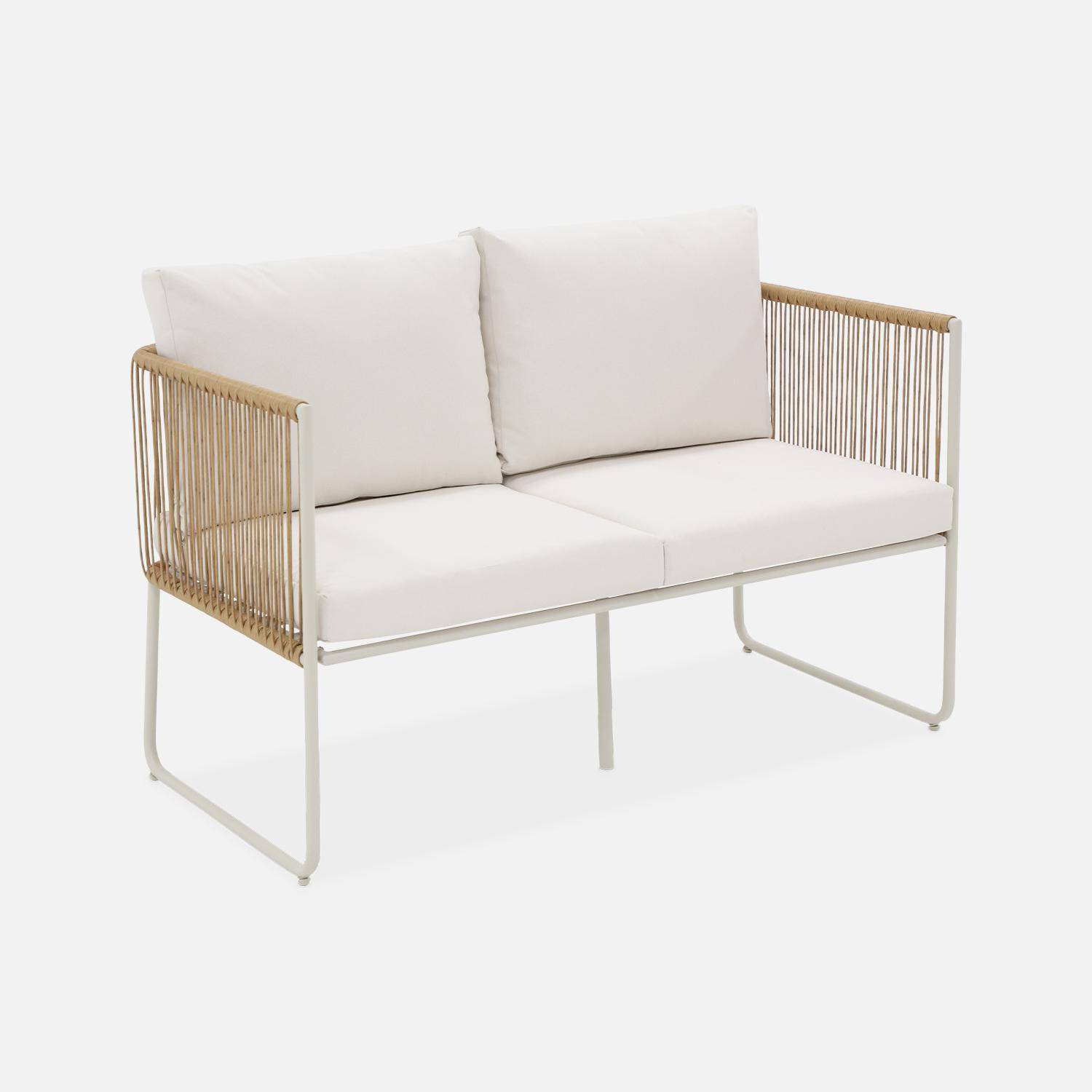 4-seater garden sofa set with plastic ropes in galvanised steel, Cesena, Natural, 115x60x68 cm Photo4