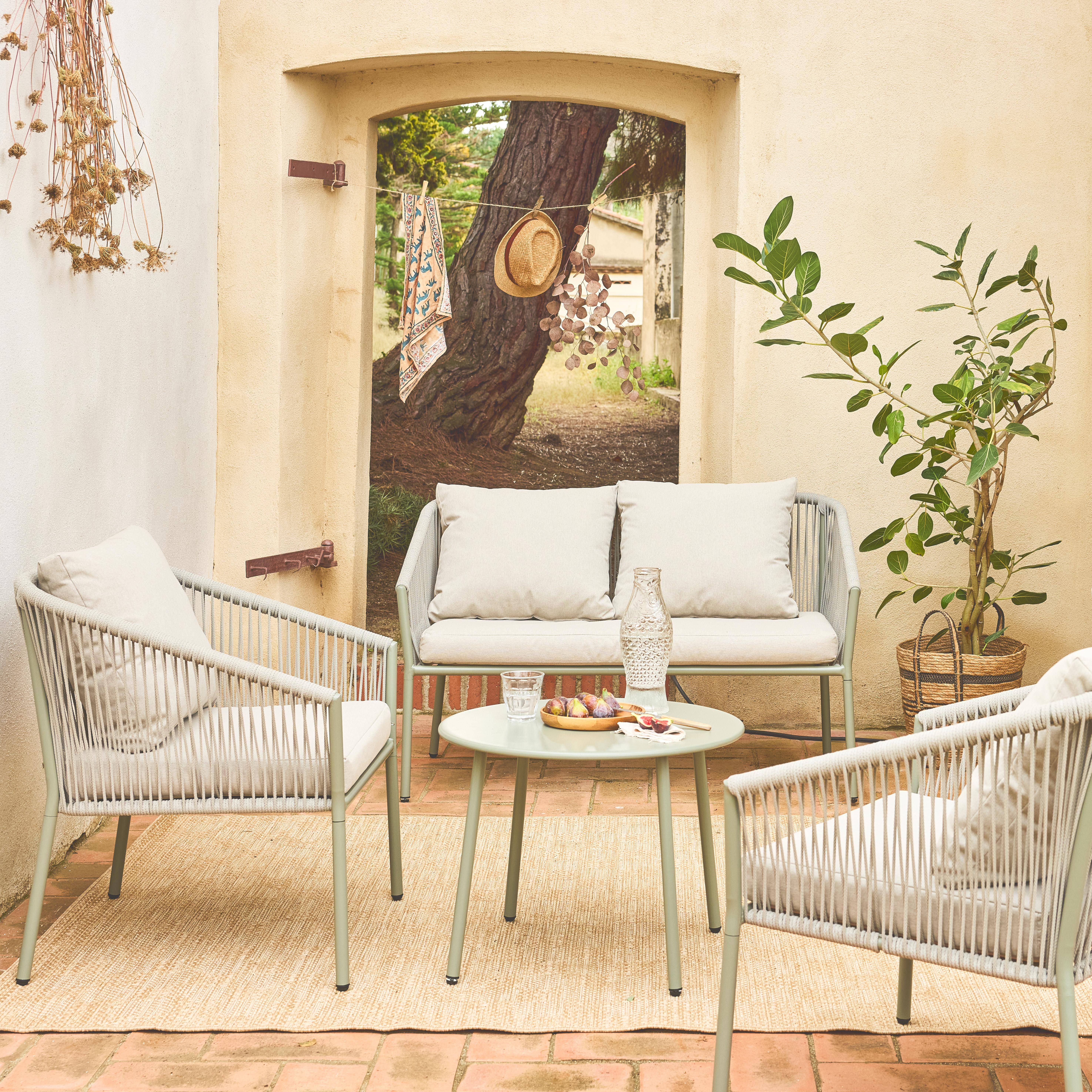 4-seater garden sofa set in steel and resin ropes, Mantova, Beige, 122x67x74 cm Photo1