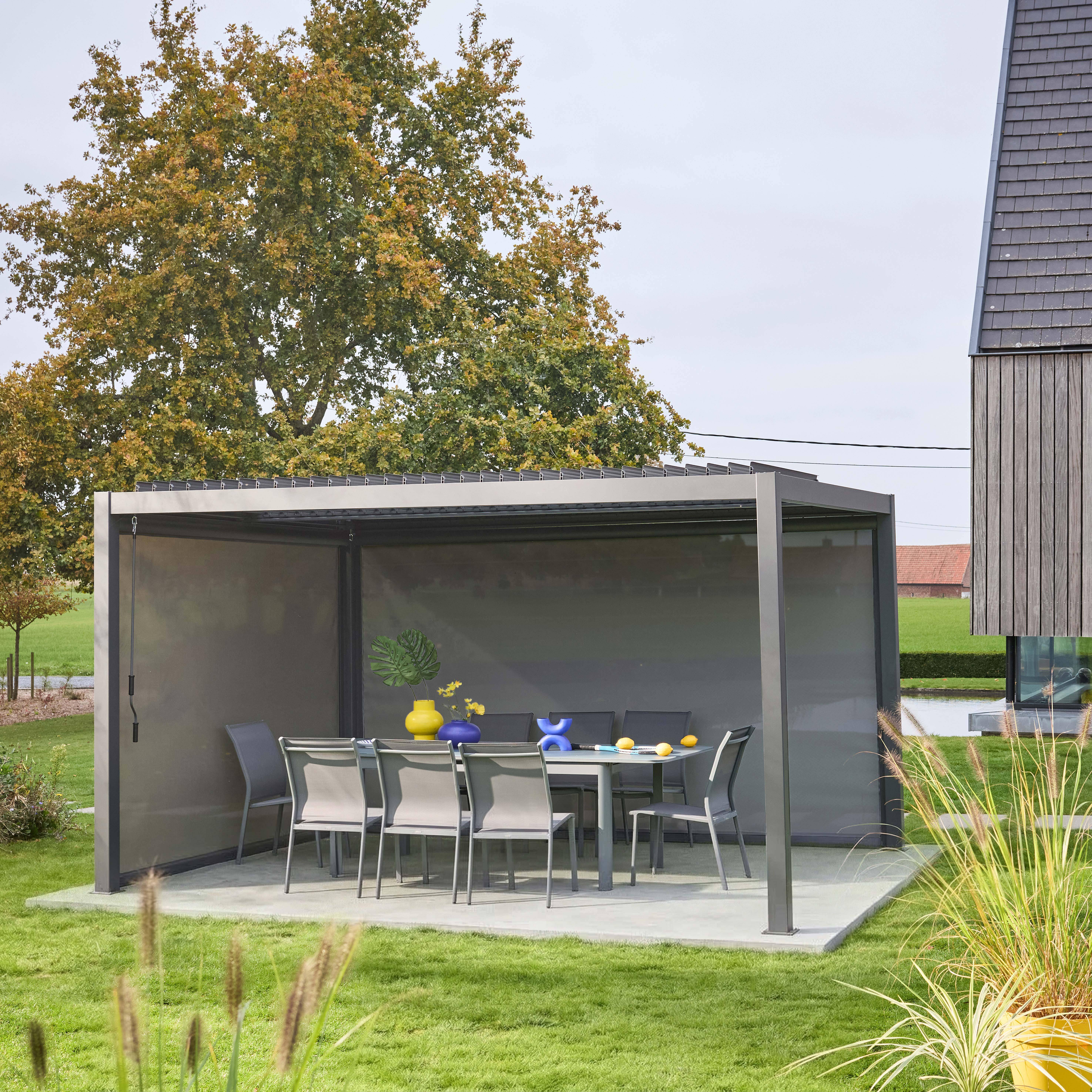 Pérgola bioclimática  aluminio y acero 3x4m con toldo de 3m + toldo de 4m Antracita - 300x400x300 cm Photo3