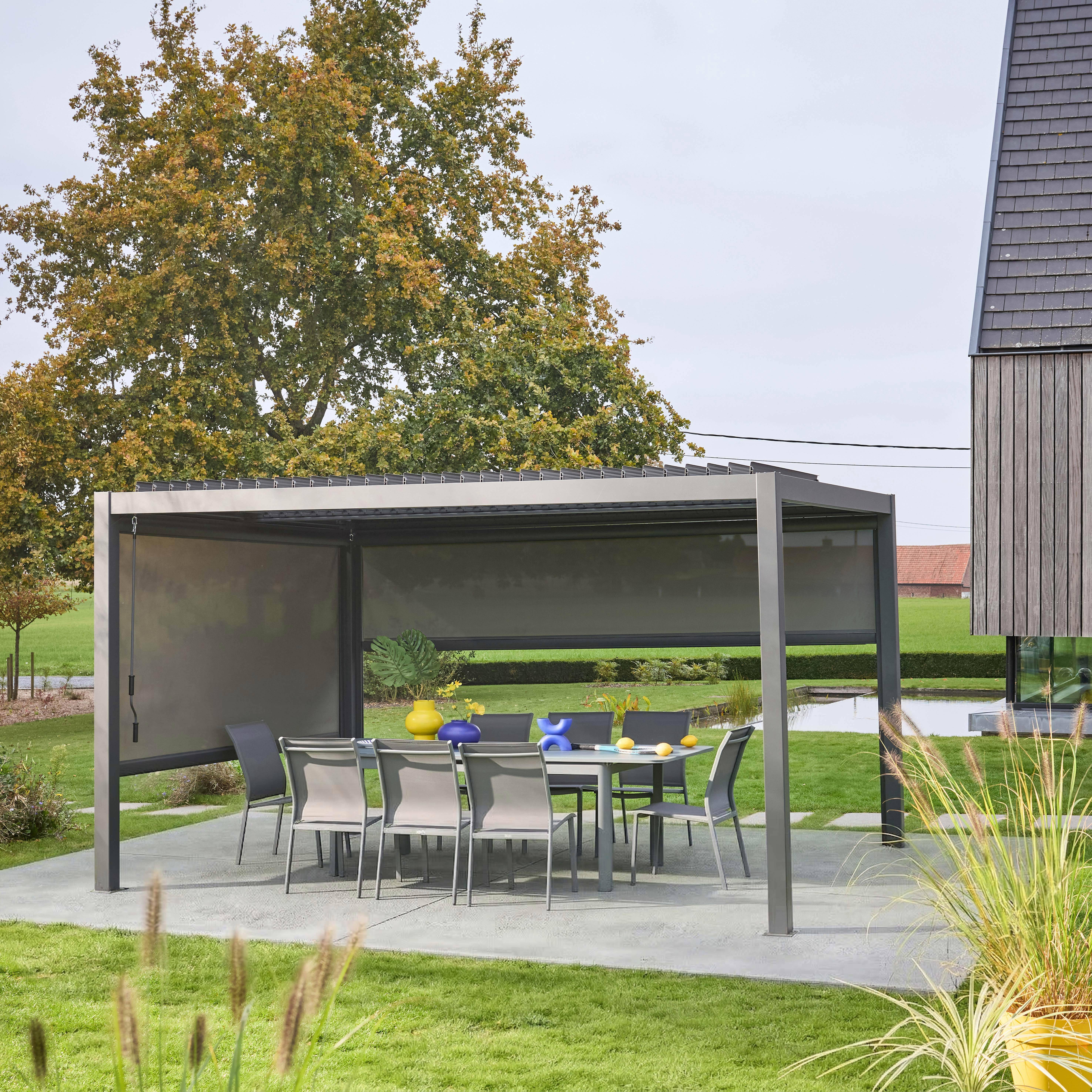 Pérgola bioclimática  aluminio y acero 3x4m con toldo de 3m + toldo de 4m Antracita - 300x400x300 cm Photo2