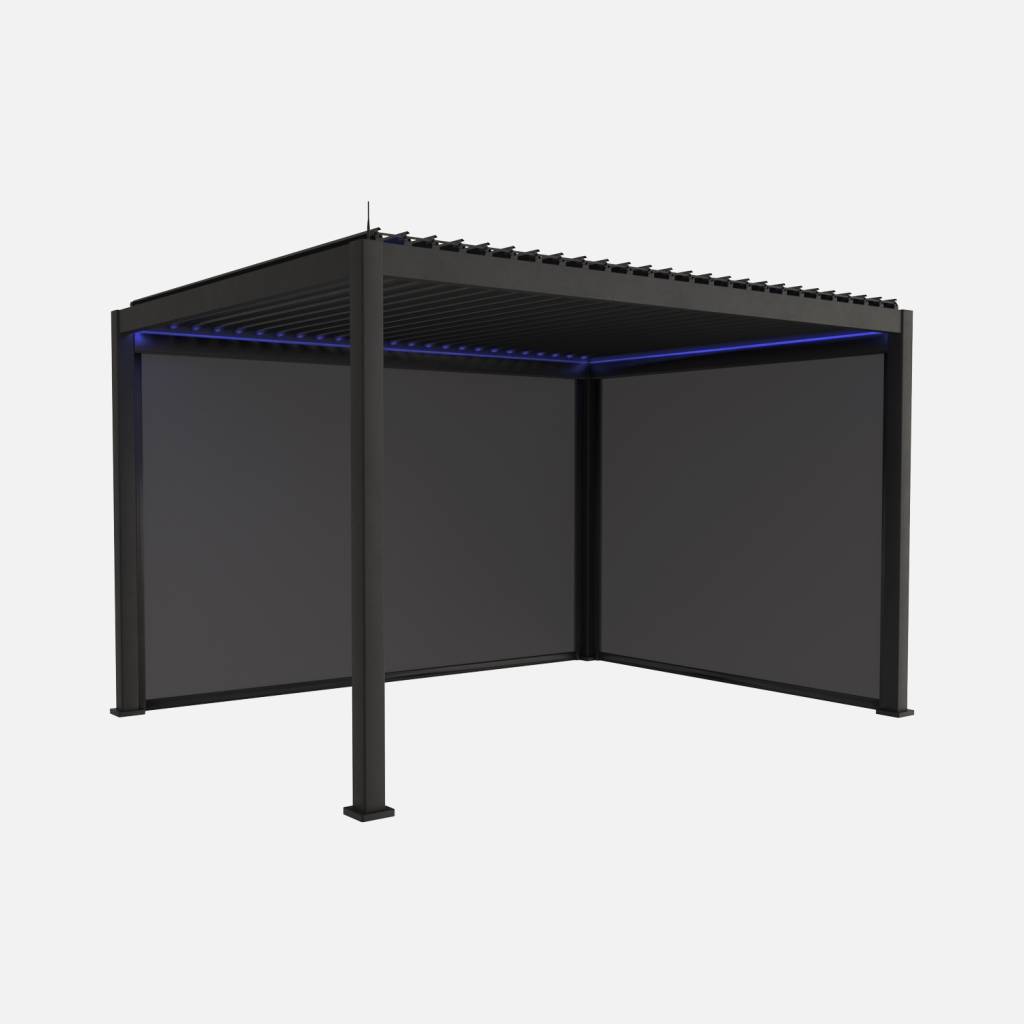 Pergola bioclimatique aluminium motorisée 4x3m LED, store 3m, store 4m anthracite