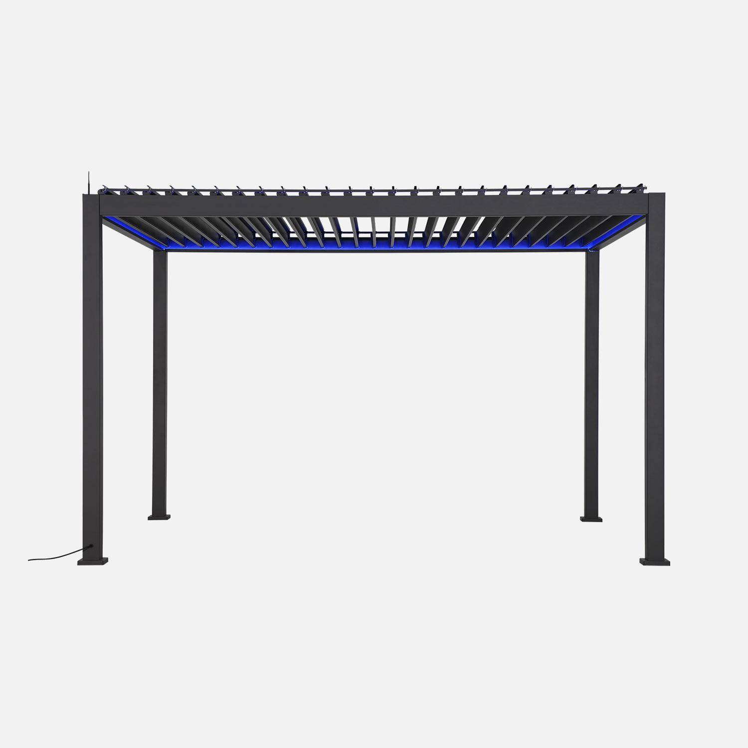 Pergola bioclimatique électrique 3x4m, aluminium, à lames orientables avec éclairage LED + store 3m Photo2