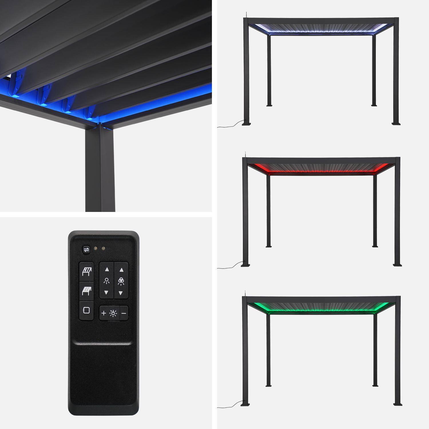 Pergola bioclimatique électrique 3x4m, aluminium, à lames orientables avec éclairage LED + store 3m Photo3