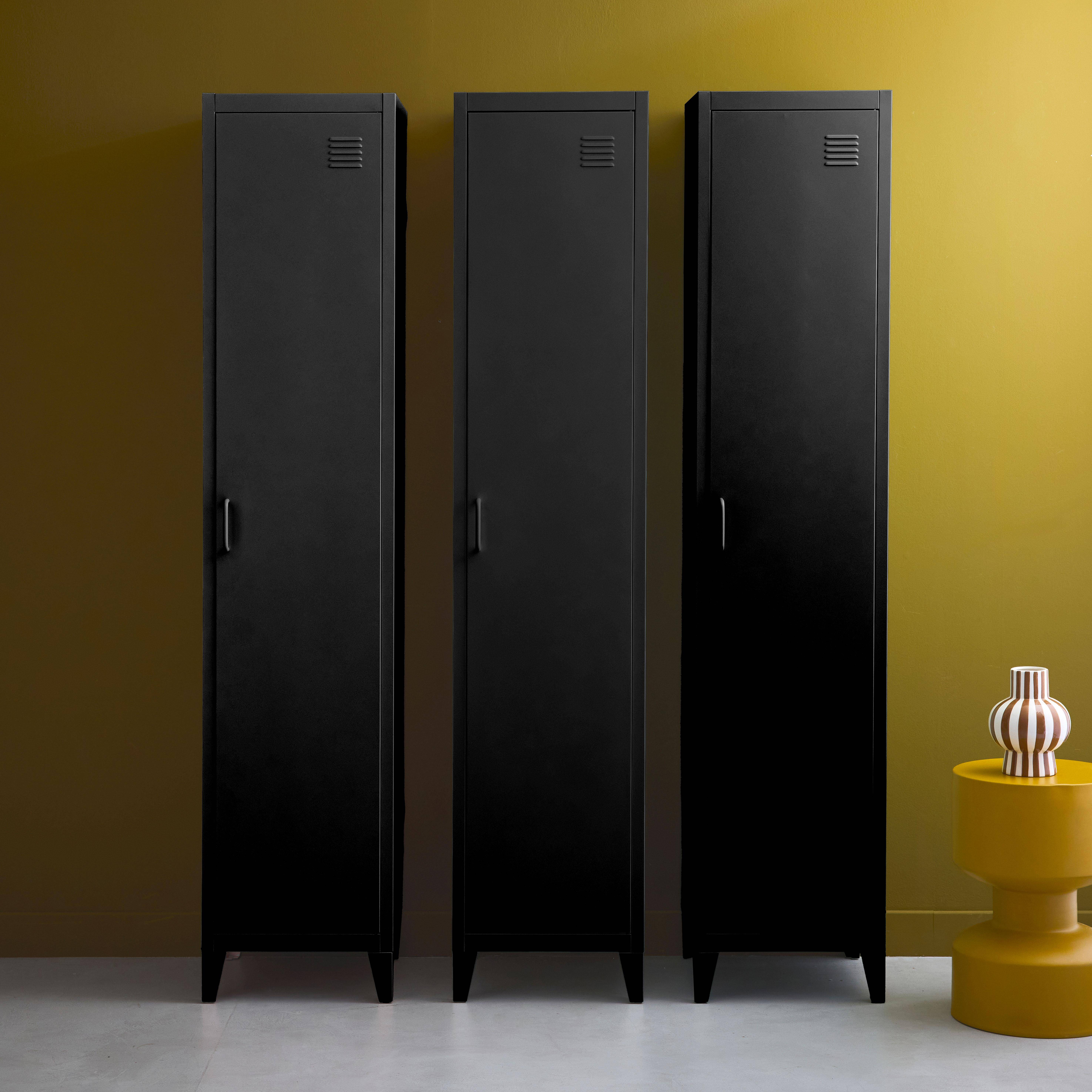 Metal bedroom cabinet, 4 storage spaces, set of 3, Soho, Black, 38x38x180 cm Photo1