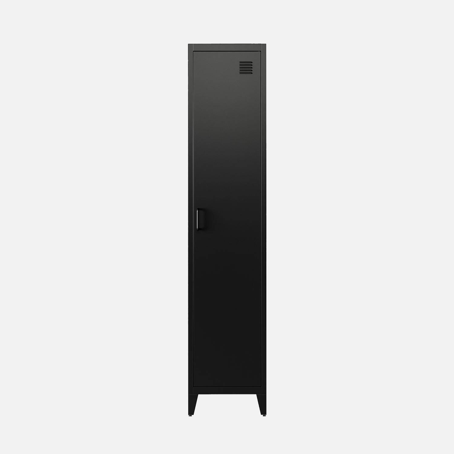 Armoire chambre en acier noir, 4 espaces de rangement, casier, L 180 x l 38 x H 38cm Photo4