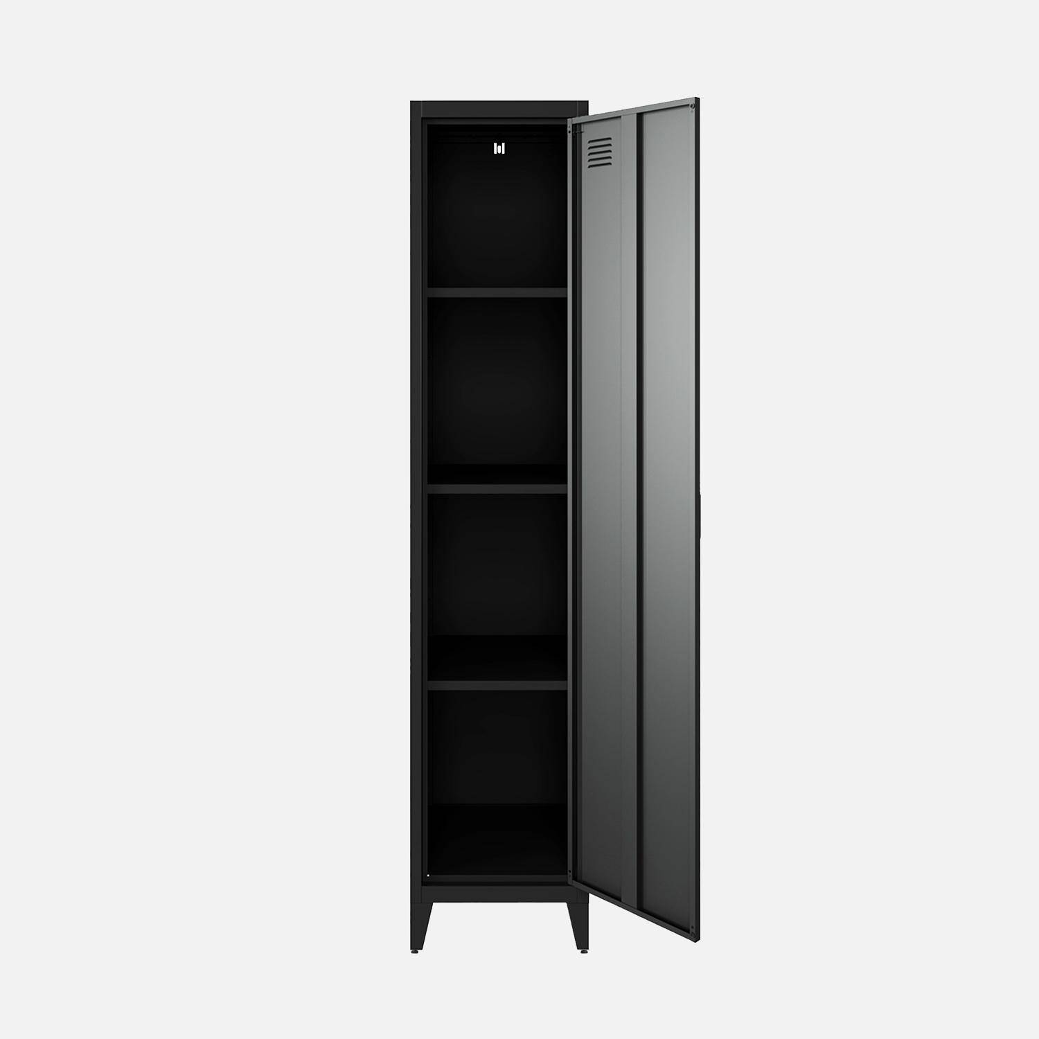 Armoire chambre en acier noir, 4 espaces de rangement, casier, L 180 x l 38 x H 38cm Photo5
