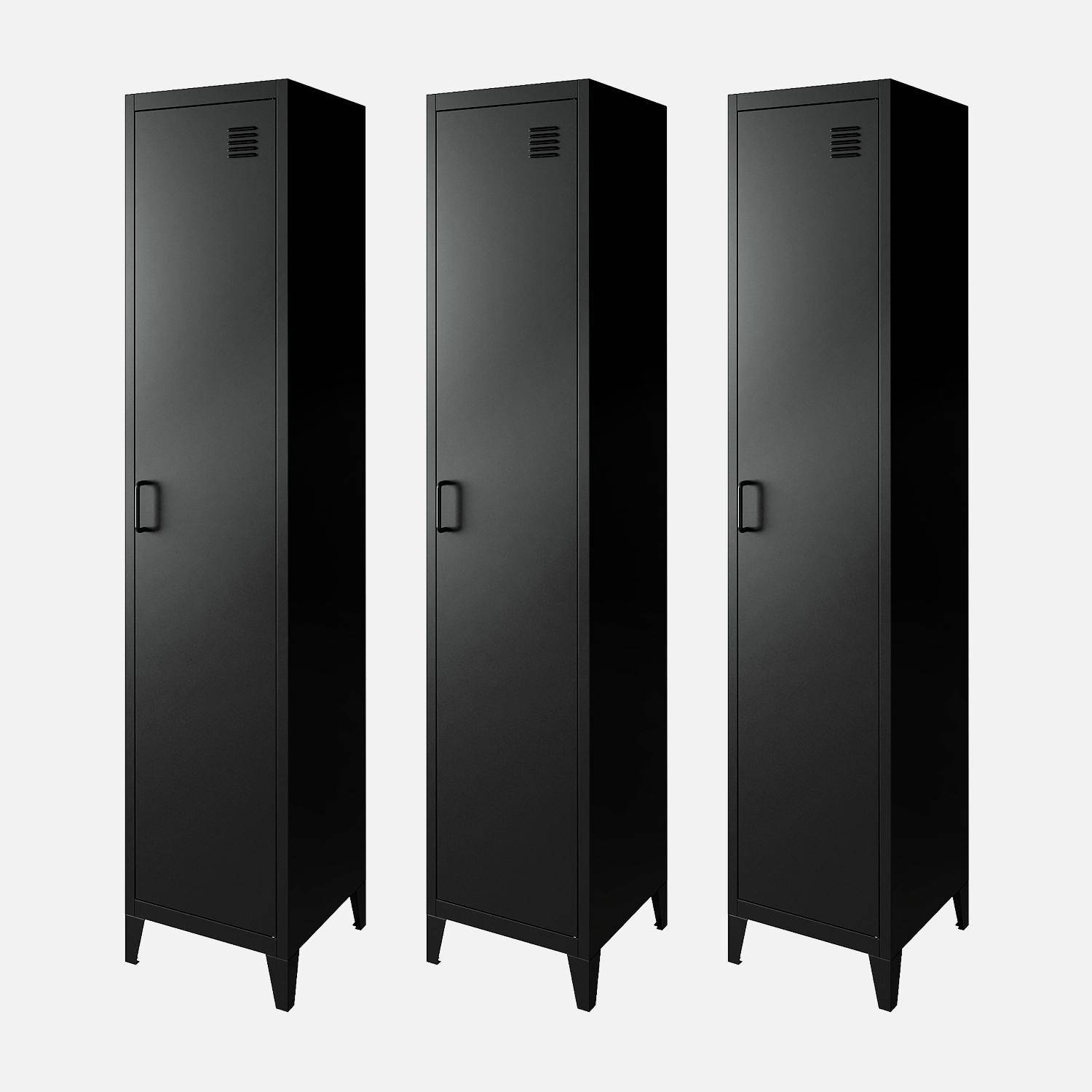 Metal bedroom cabinet, 4 storage spaces, set of 3, Soho, Black, 38x38x180 cm Photo2
