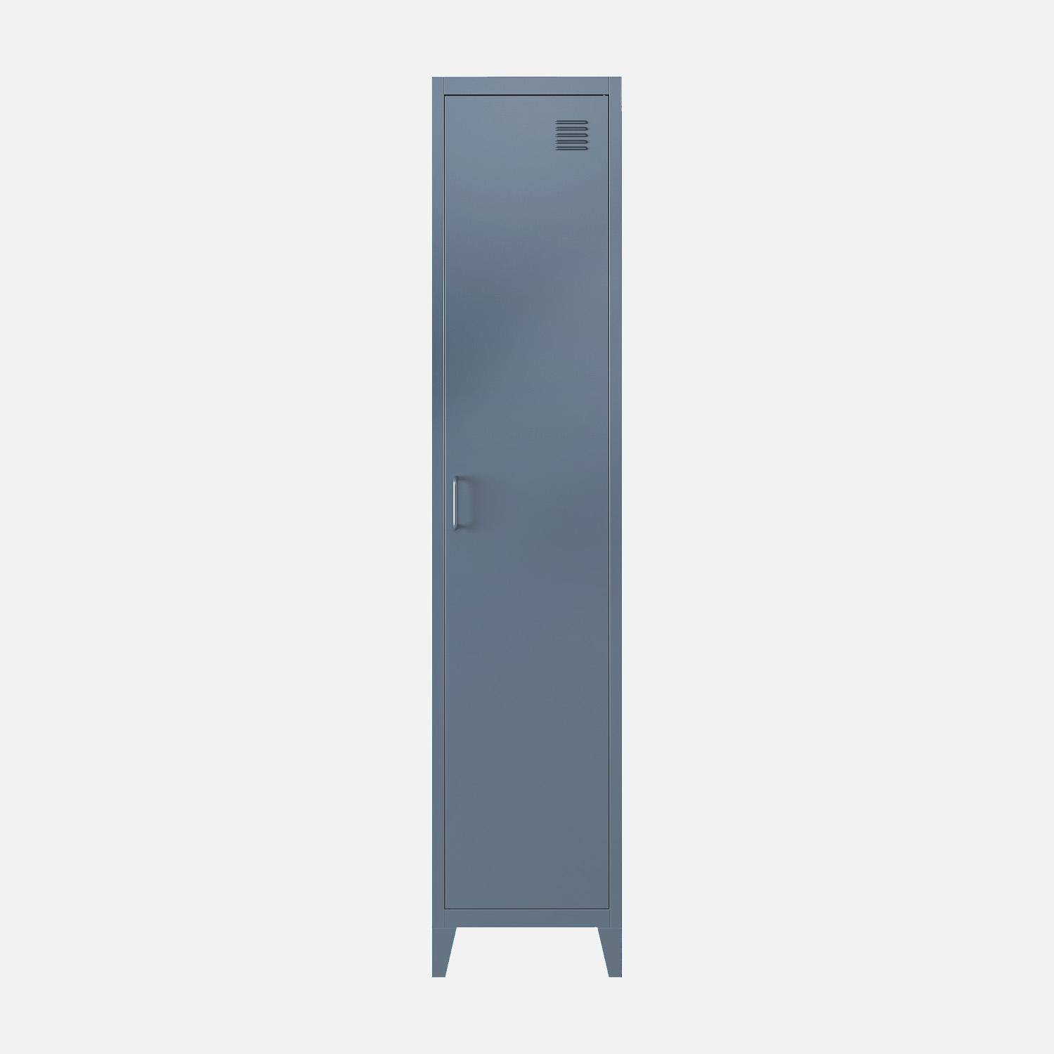 Roupeiro industrial em metal com 4 espaços de armazenamento, set de 3 Azul cinza - 38x38x180 cm,sweeek,Photo4
