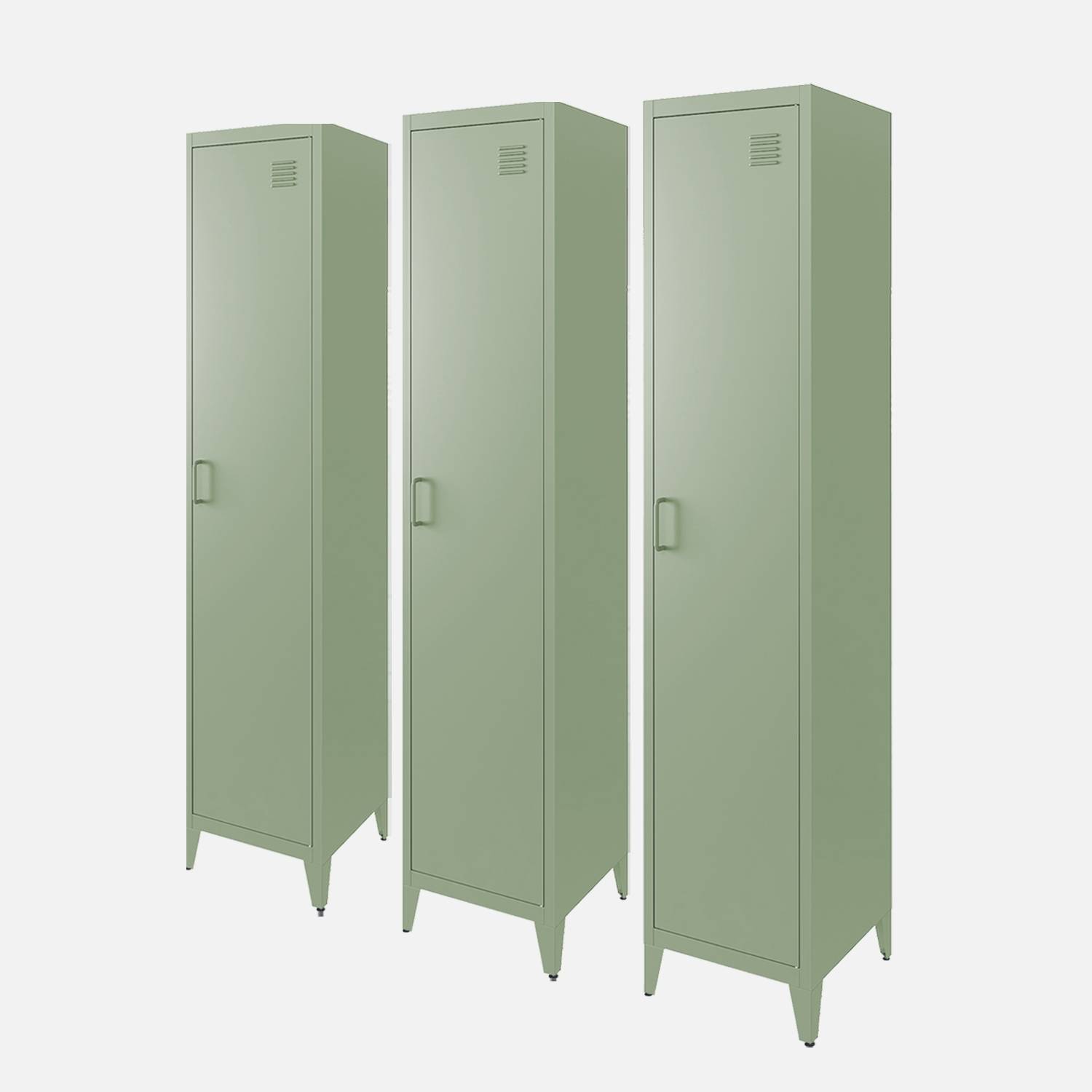 Armoire chambre en acier vert clair, 4 espaces de rangement