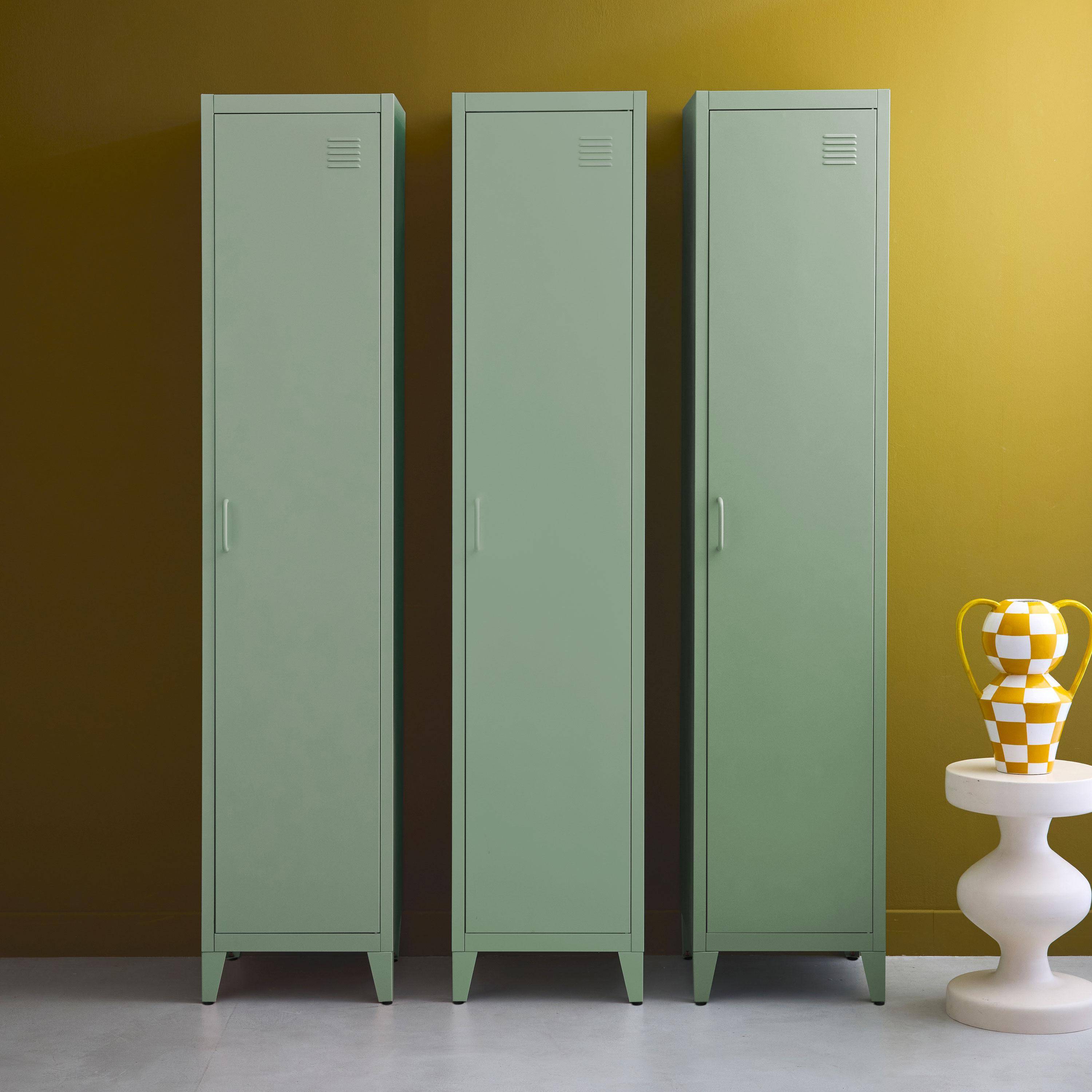 Armoire chambre en métal vert clair, 4 espaces de rangement, L 180 x l 38 x H 38cm Photo1