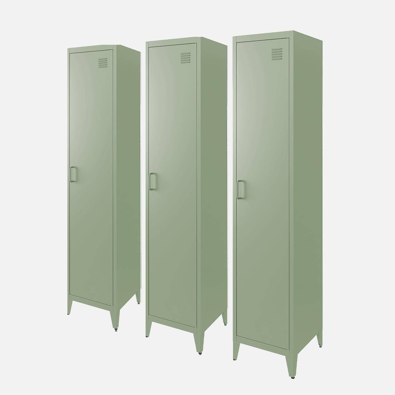 Armoire chambre en métal vert clair, 4 espaces de rangement, L 180 x l 38 x H 38cm Photo2