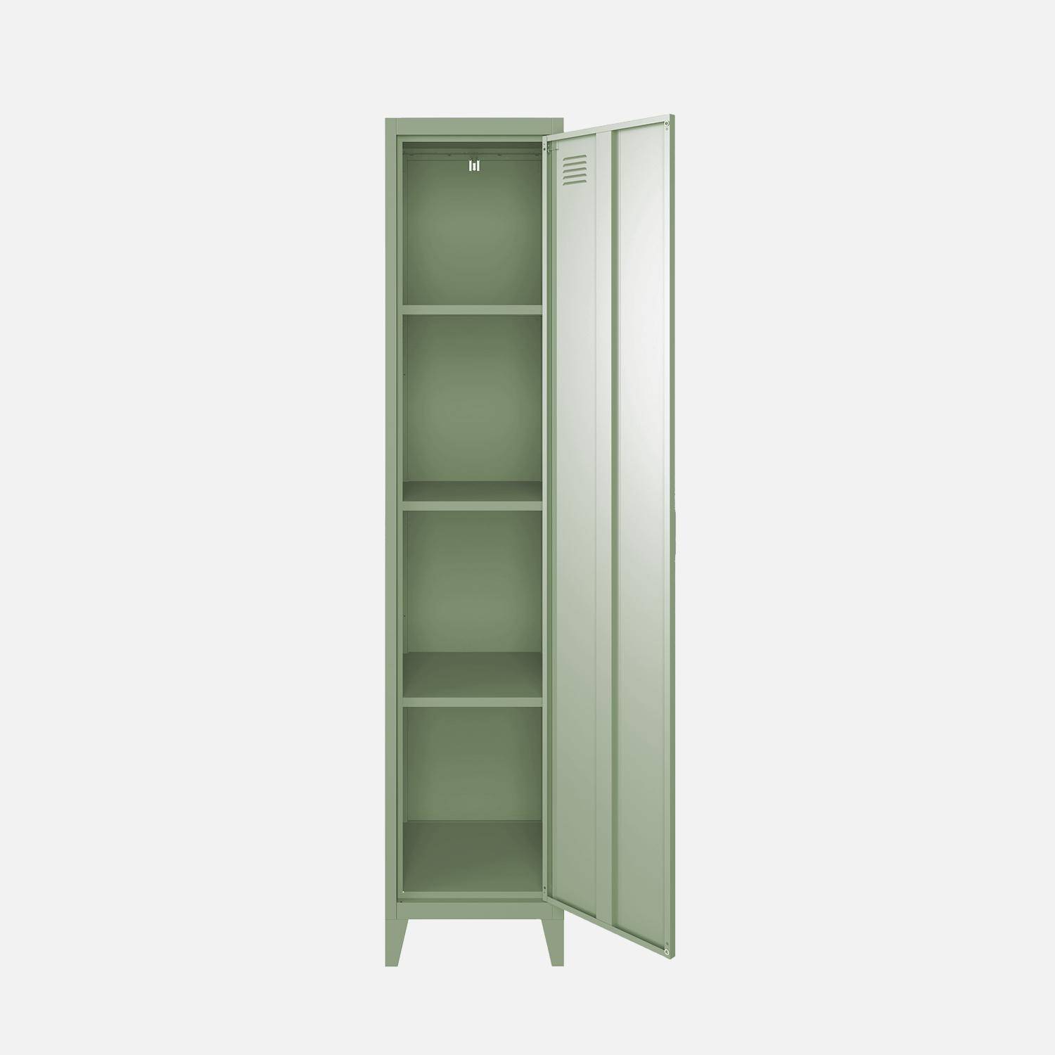 Armario de metal, 4 espacios de almacenamiento, set de 3, Soho, Verde claro, 38x38x180 cm Photo6