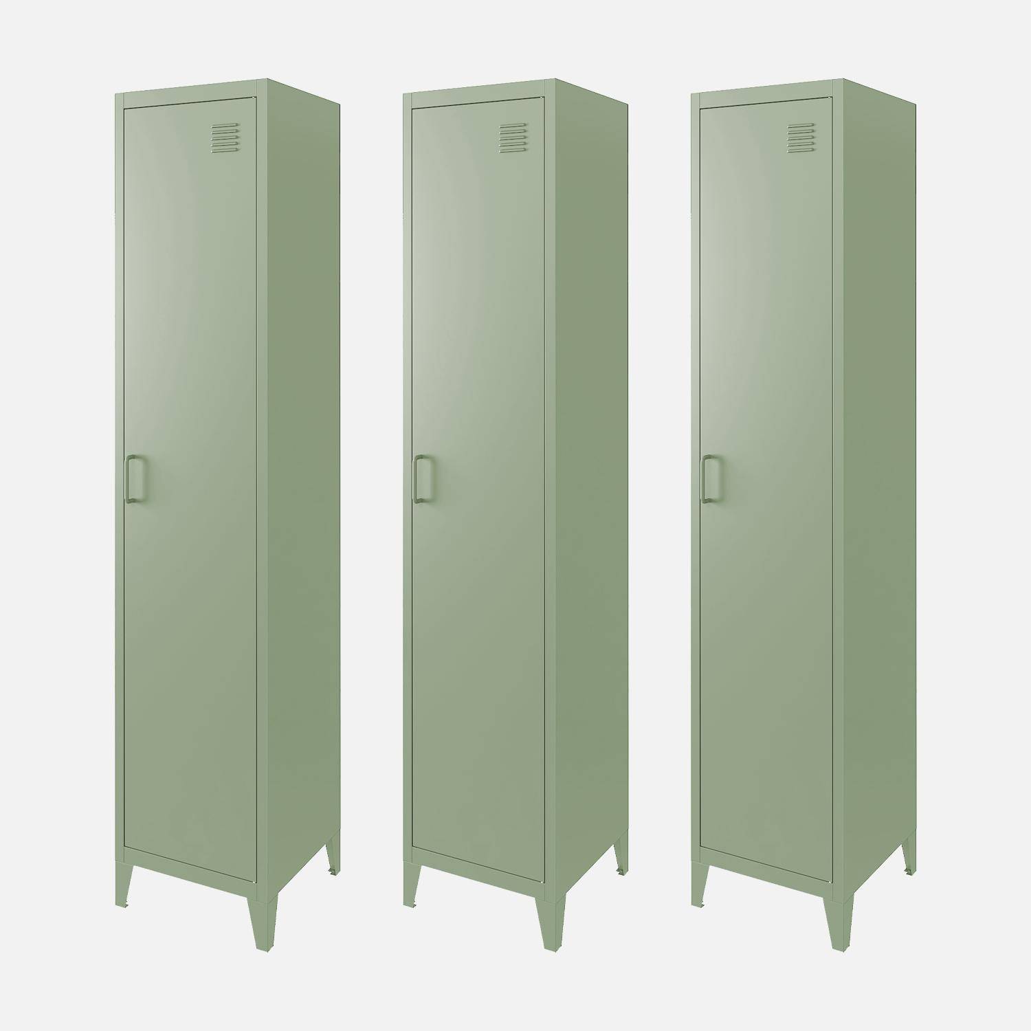 Armario de metal, 4 espacios de almacenamiento, set de 3, Soho, Verde claro, 38x38x180 cm Photo2