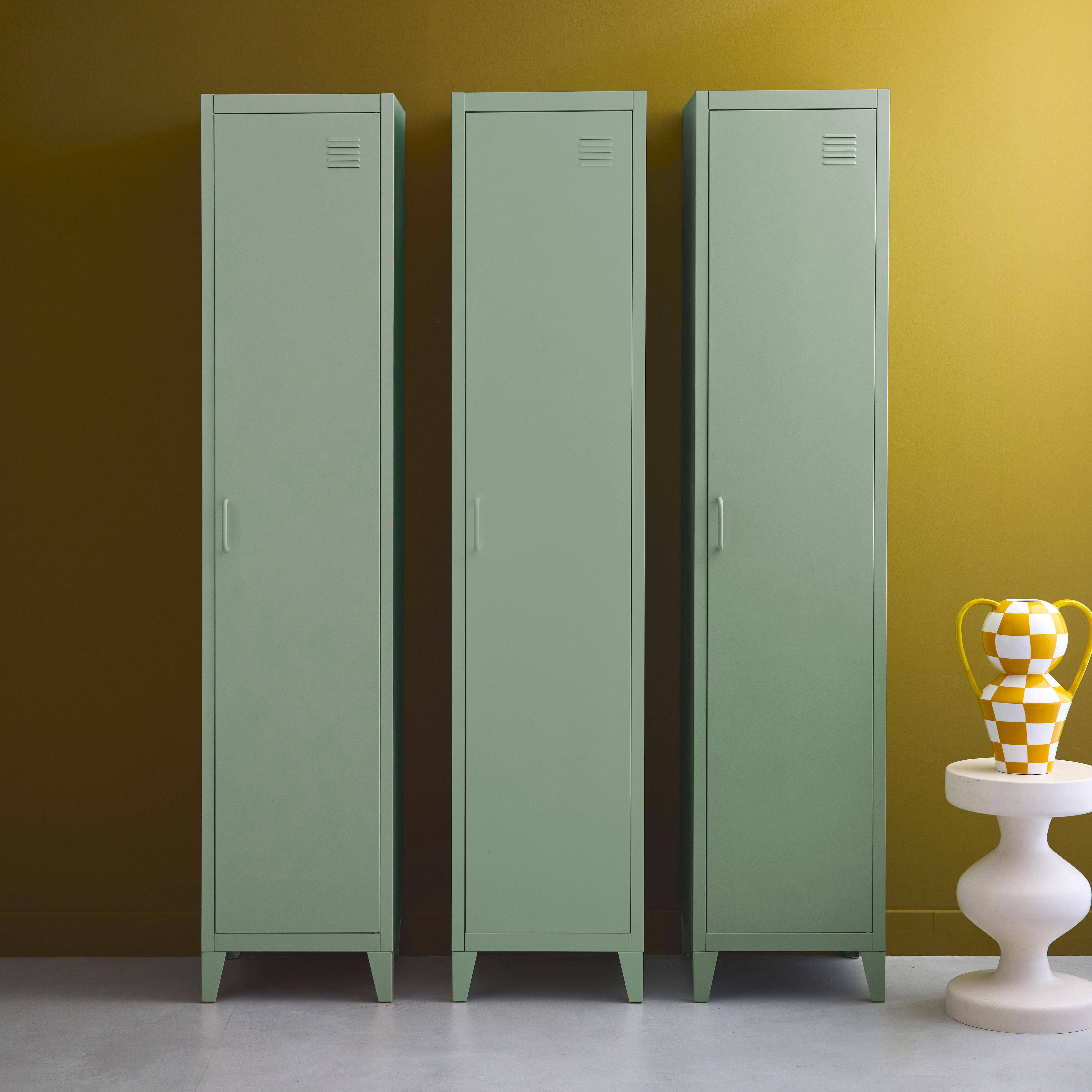 Armario de metal, 4 espacios de almacenamiento, set de 3, Soho, Verde claro, 38x38x180 cm,sweeek,Photo1