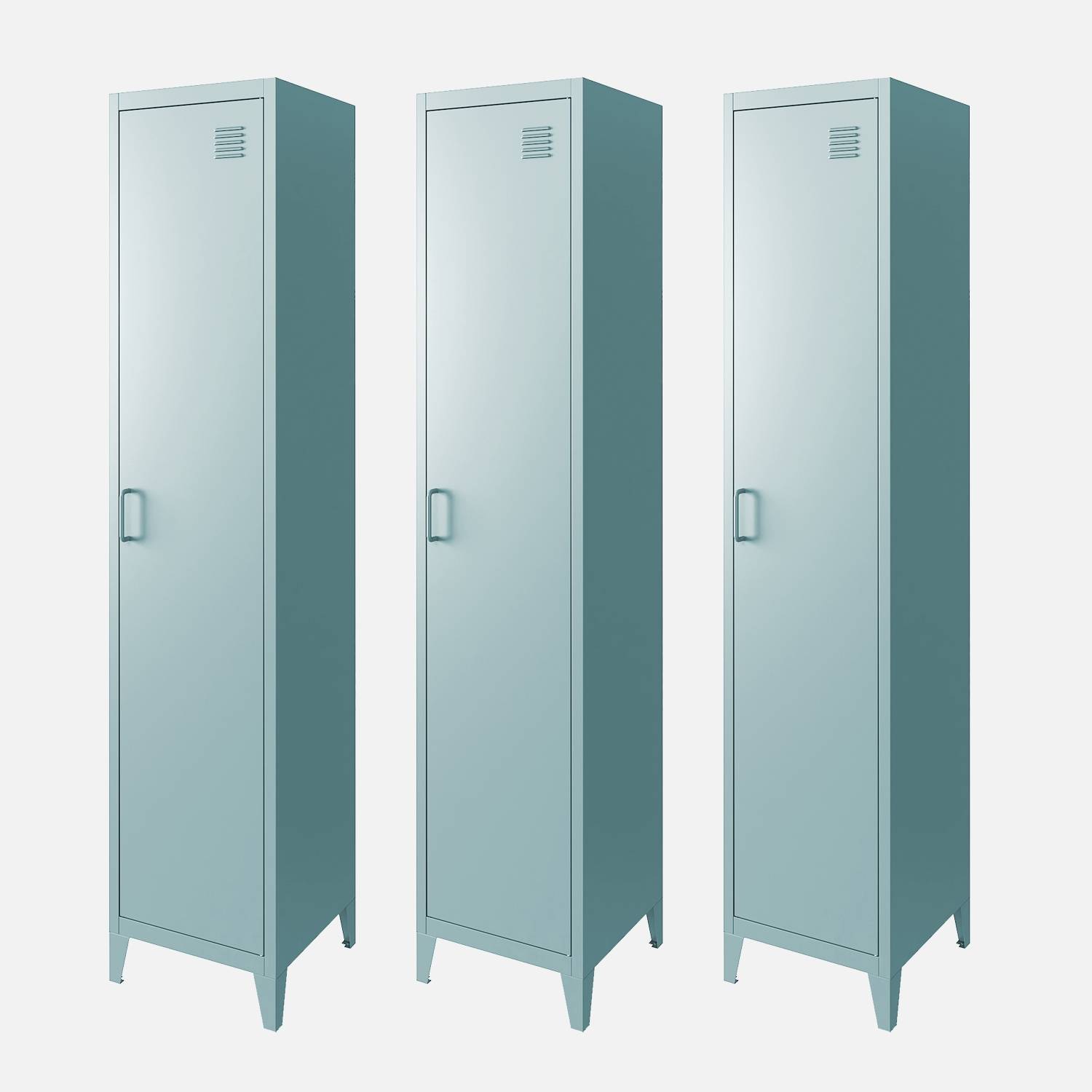 Armoire chambre en métal bleu clair, 4 espaces de rangement | sweeek