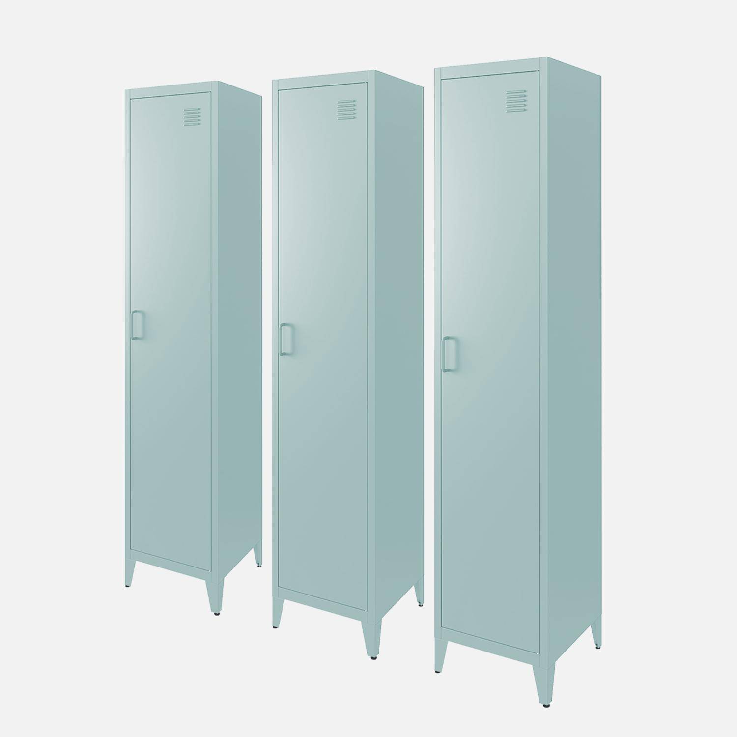 Armoire chambre en métal bleu clair, 4 espaces de rangement, L 180 x l 38 x H 38cm Photo2