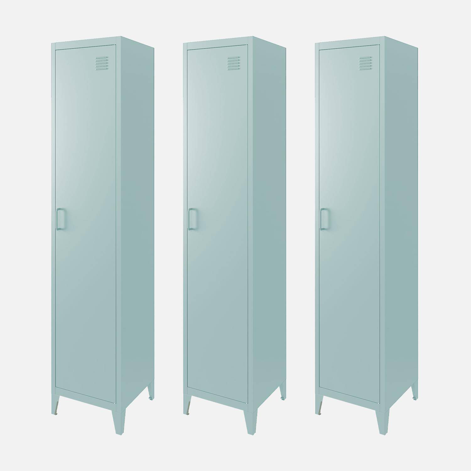 Armario de metal, 4 espacios de almacenamiento, set de 3, Soho, Azul claro, 38x38x180 cm Photo2