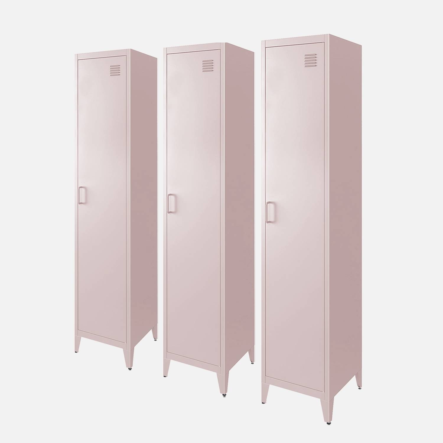 Armoire chambre en acier rose, 4 espaces de rangement