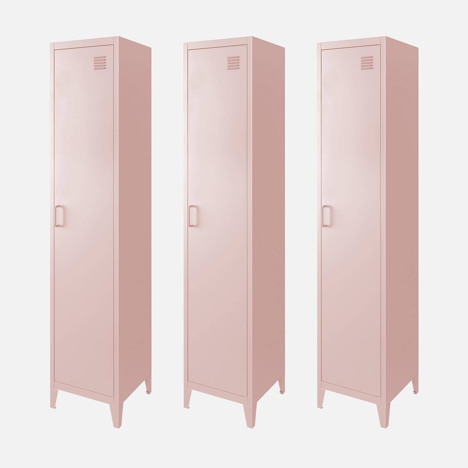 Armario de metal, 4 espacios de almacenamiento, set de 3, Soho, Rosa, 38x38x180 cm Photo2