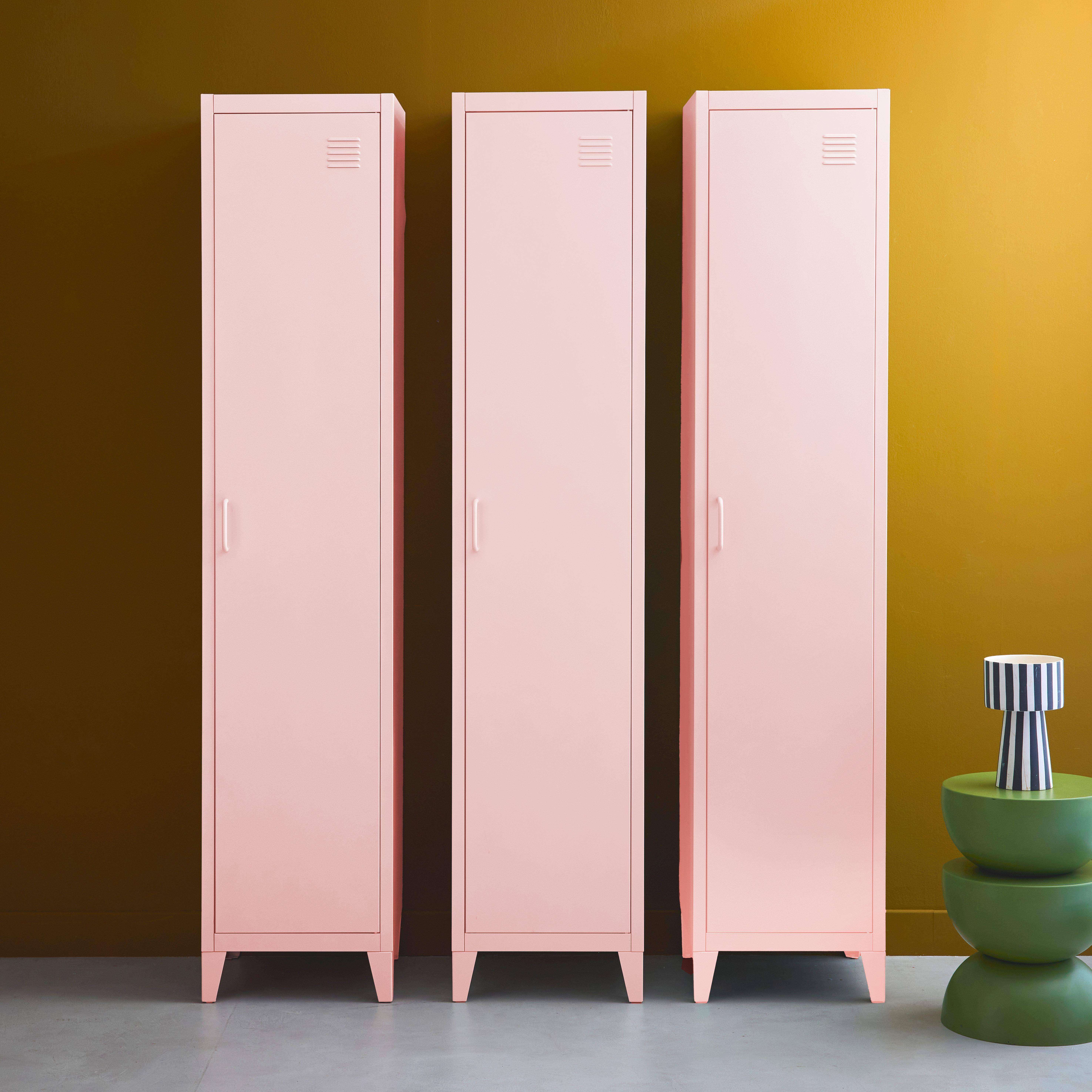 Armario de metal, 4 espacios de almacenamiento, set de 3, Soho, Rosa, 38x38x180 cm Photo1
