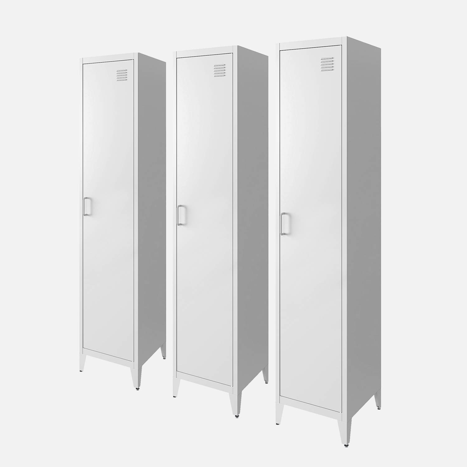 Armoire chambre en acier blanche, 4 espaces de rangement