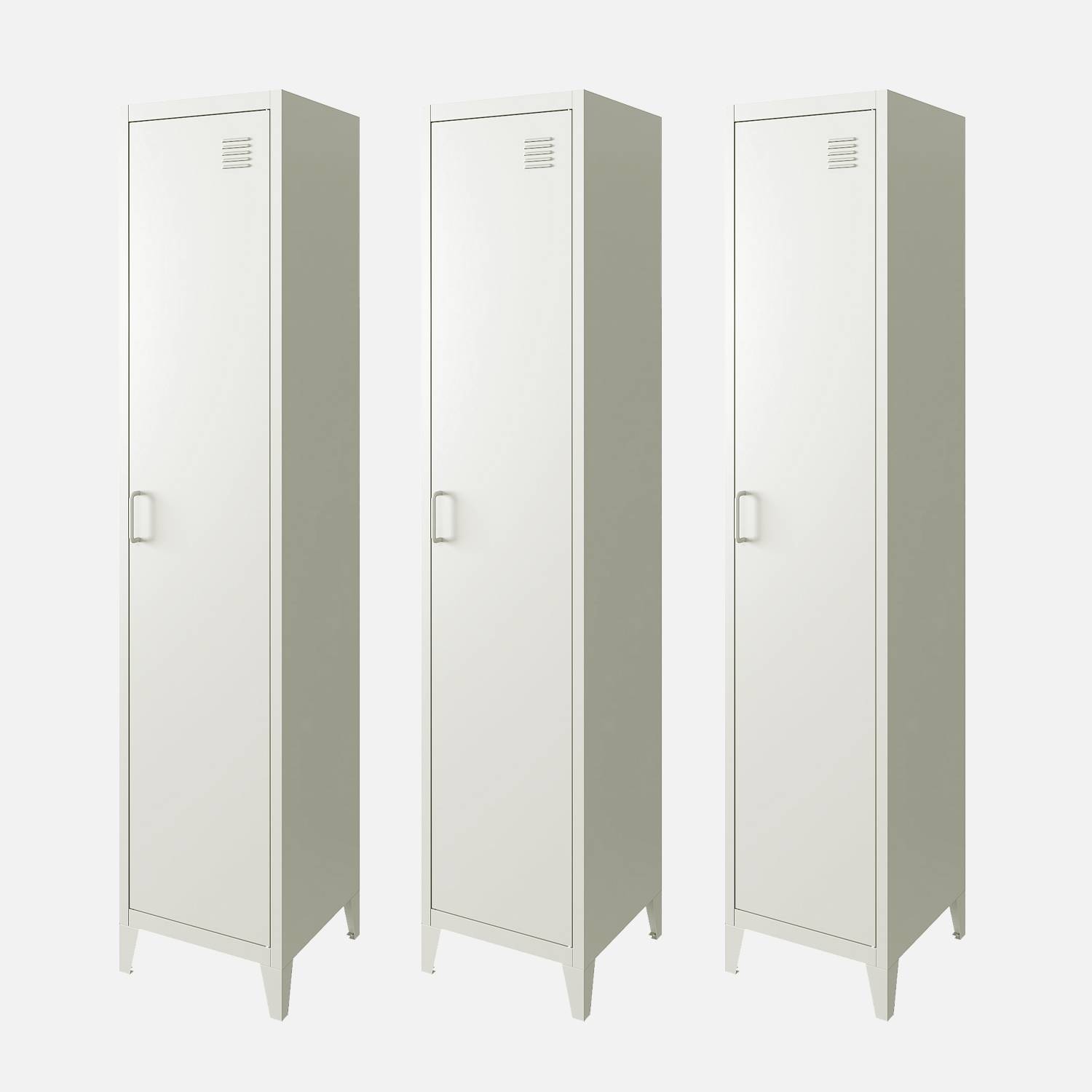 Armoire chambre en métal blanche, 4 espaces de rangement | sweeek