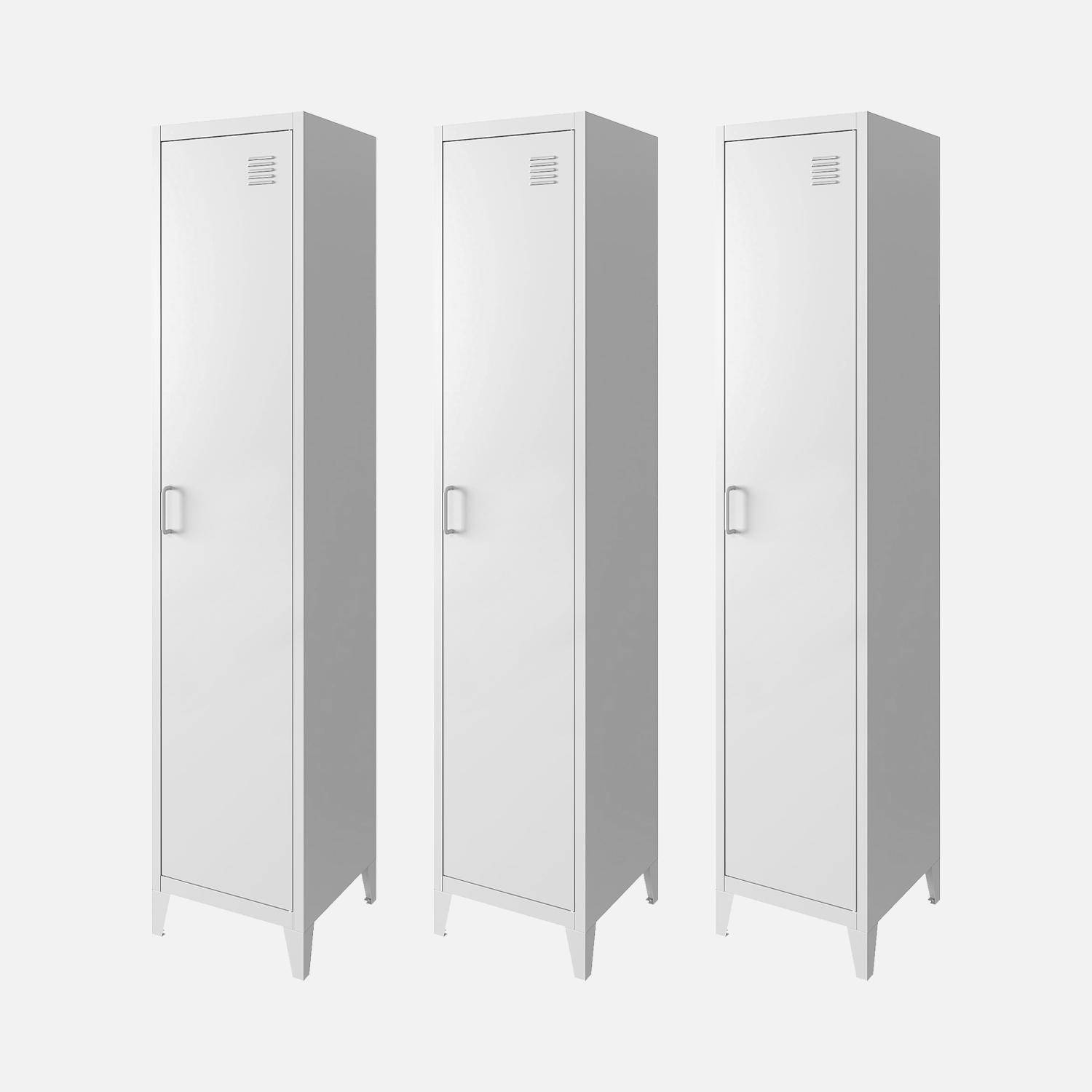 Armario de metal, 4 espacios de almacenamiento, set de 3, Soho, Blanco, 38x38x180 cm Photo2