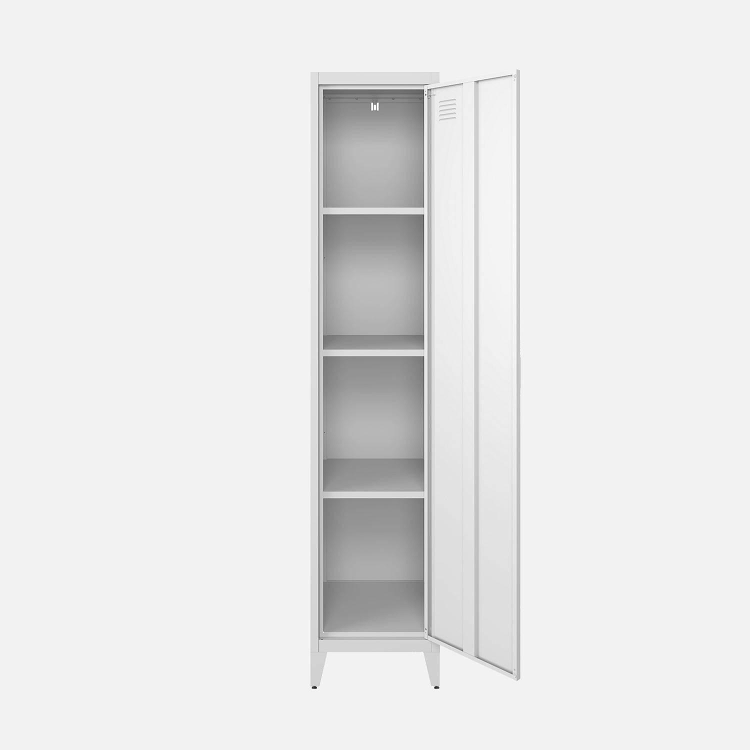 Armoire chambre en métal blanche, 4 espaces de rangement, L 180 x l 38 x H 38cm Photo5