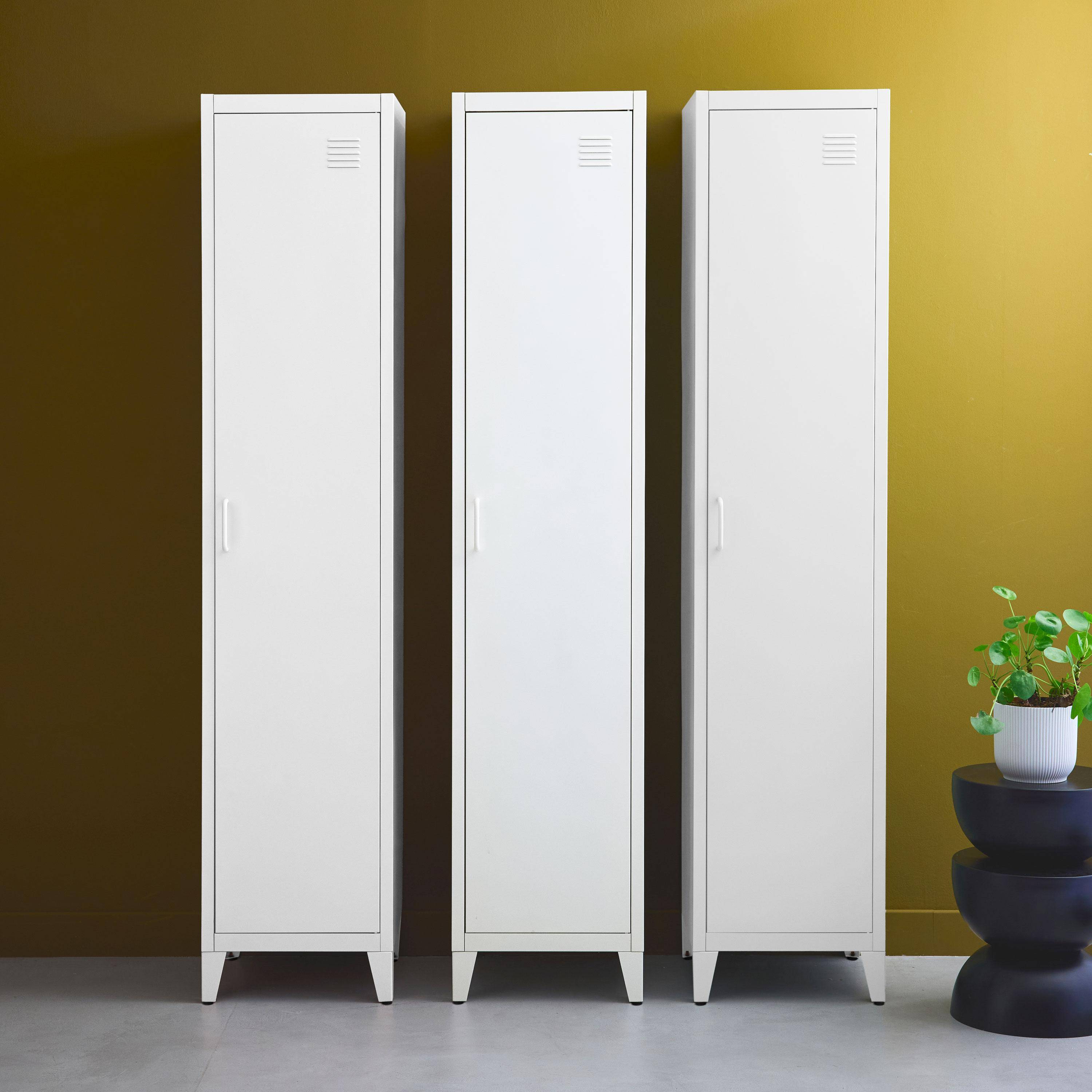 Armoire chambre en métal blanche, 4 espaces de rangement, L 180 x l 38 x H 38cm Photo1