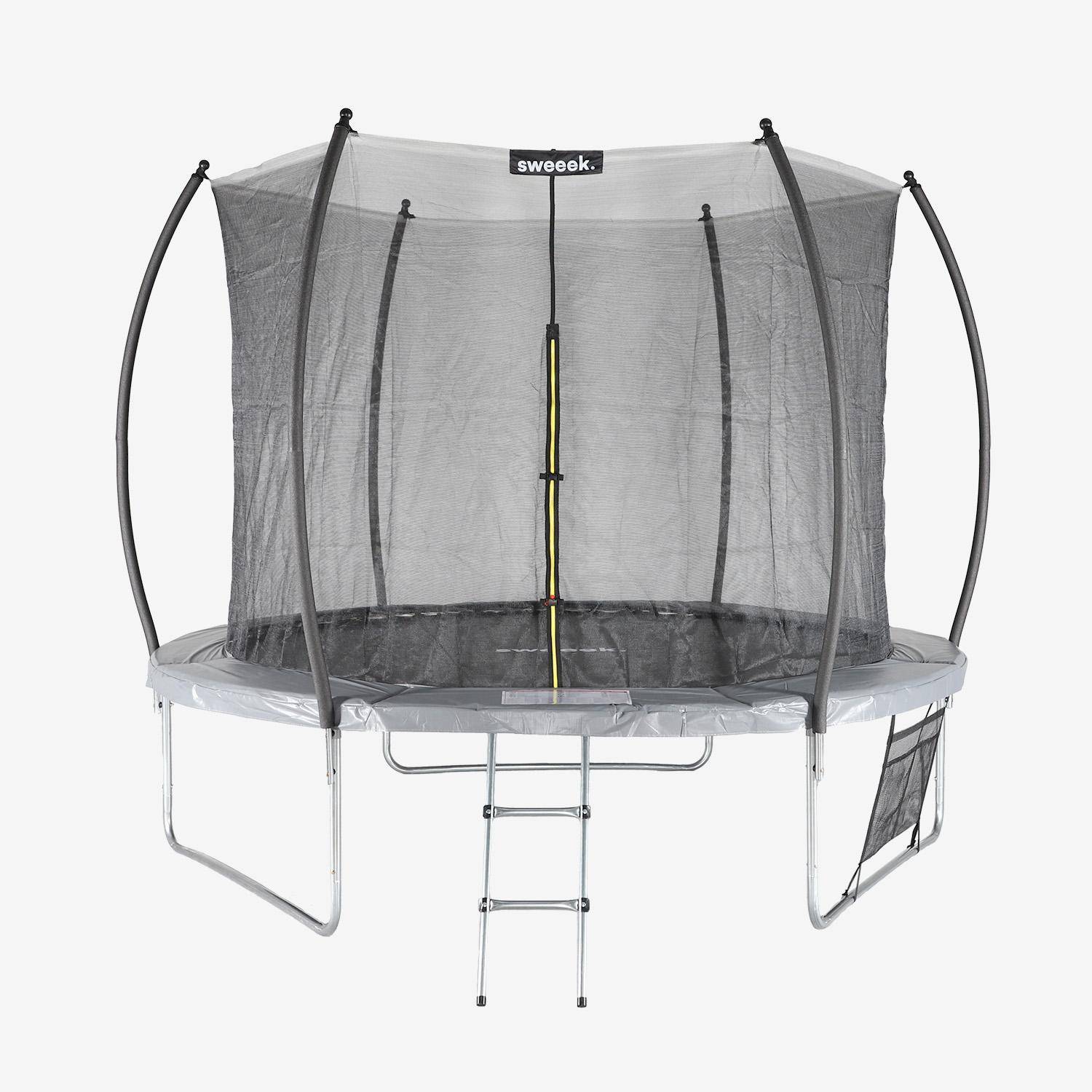 Trampolino 250cm con rete interna e pacchetto accessori, Pluton Inner XXL, Grigio, 244x244x60 cm Photo2