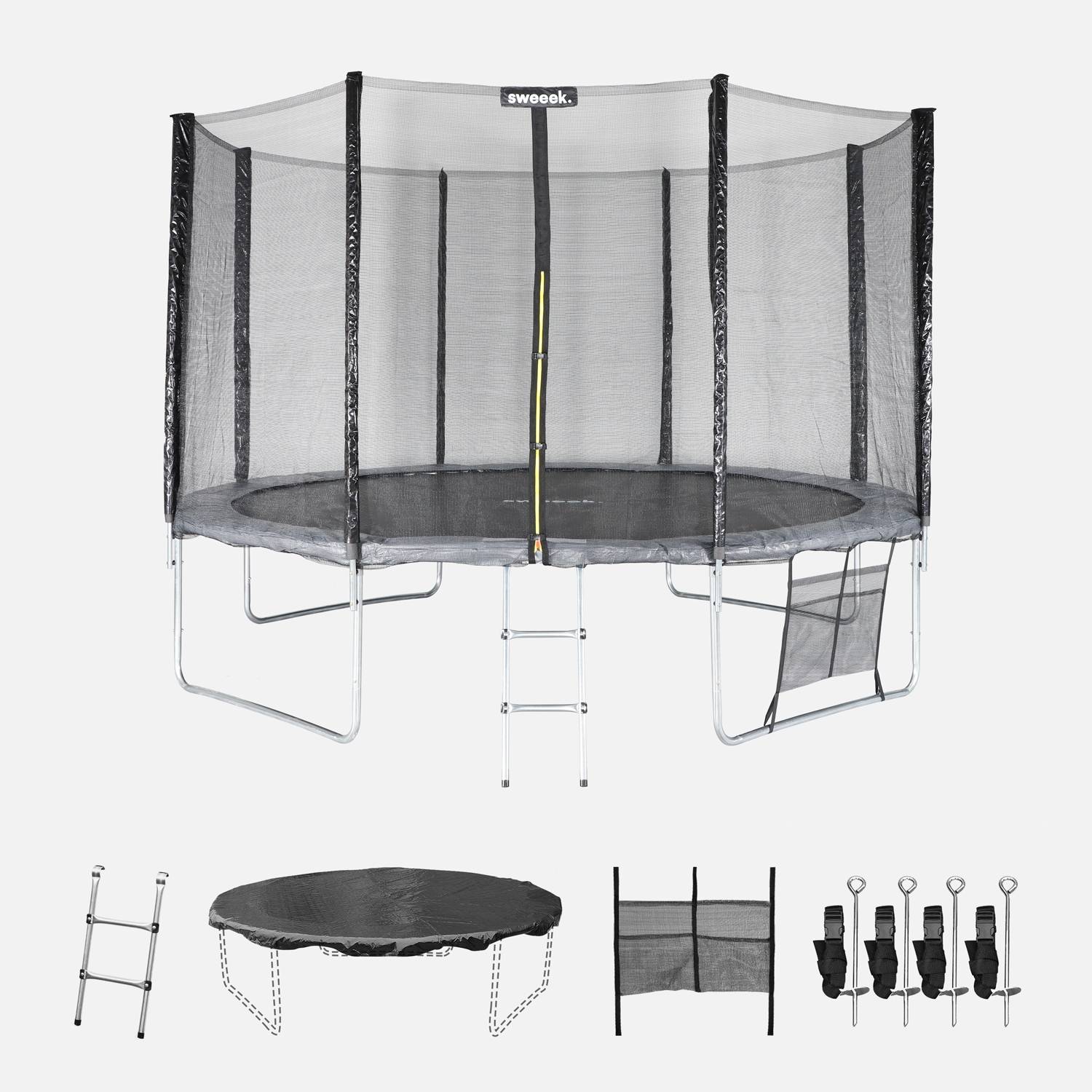 Trampolim 370cm com pacote de acessórios, Cinza