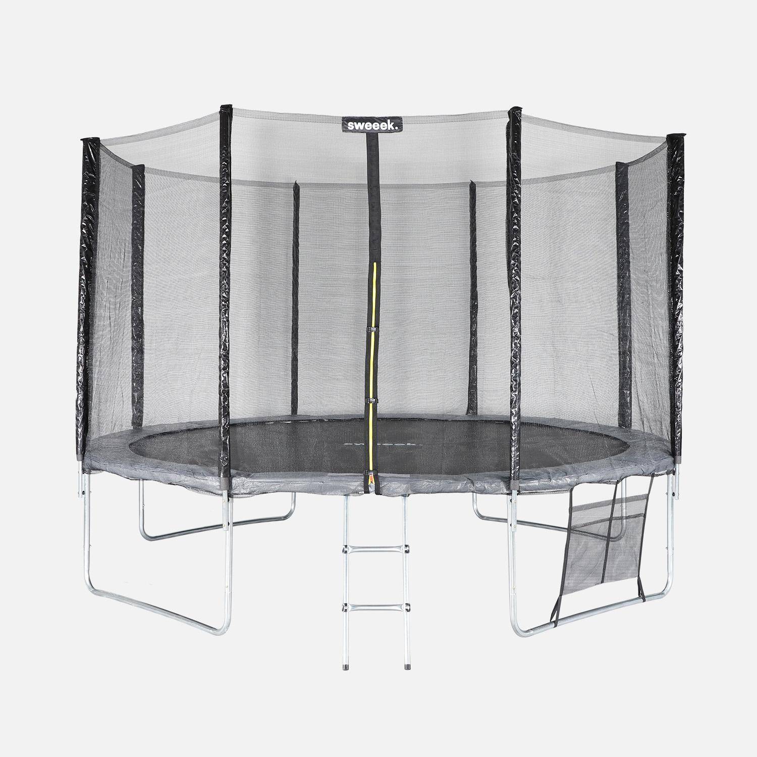 Trampolino 370cm con pacchetto di accessori, Saturne XXL, Grigio, 365x365x80 cm Photo2