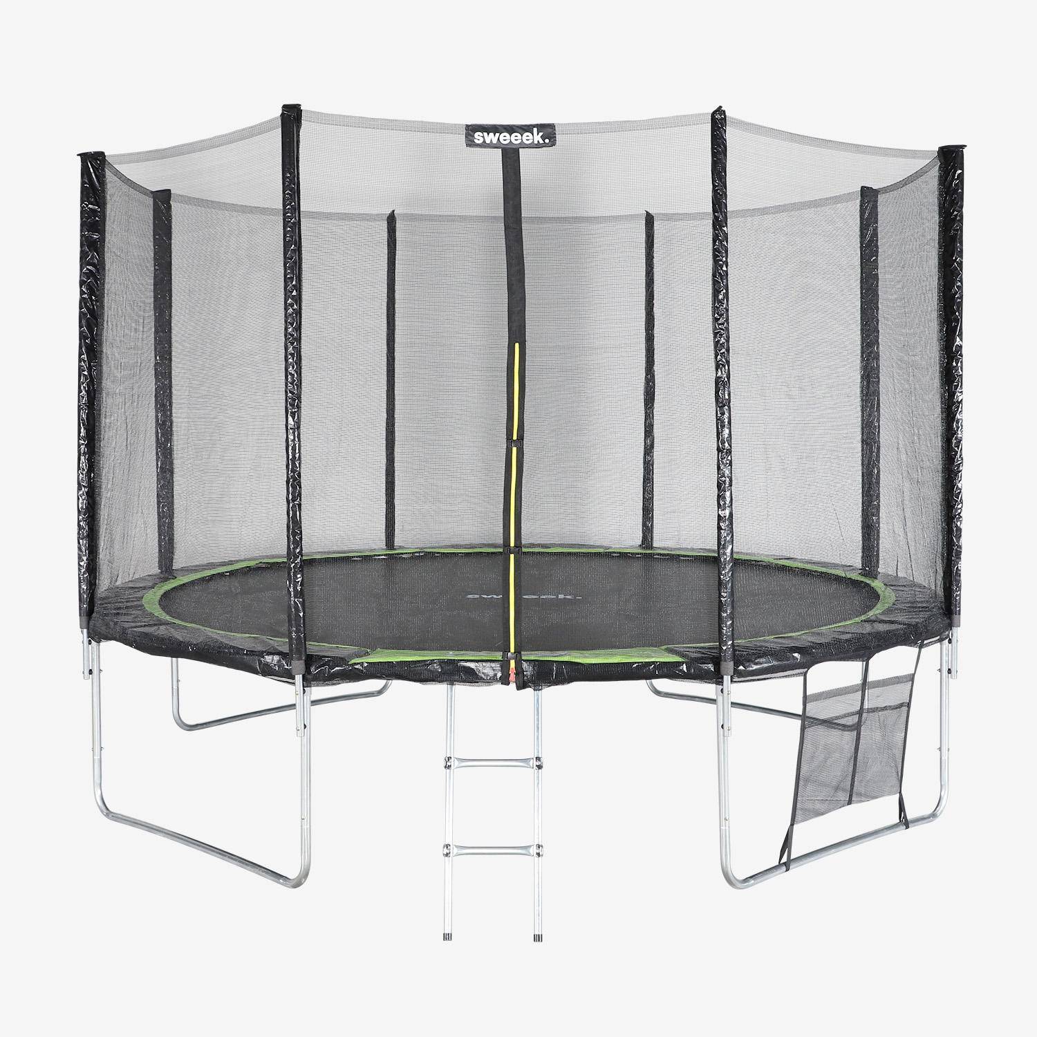 Trampolino 370cm con pacchetto di accessori, Saturne XXL, Verde, 365x365x80 cm Photo1
