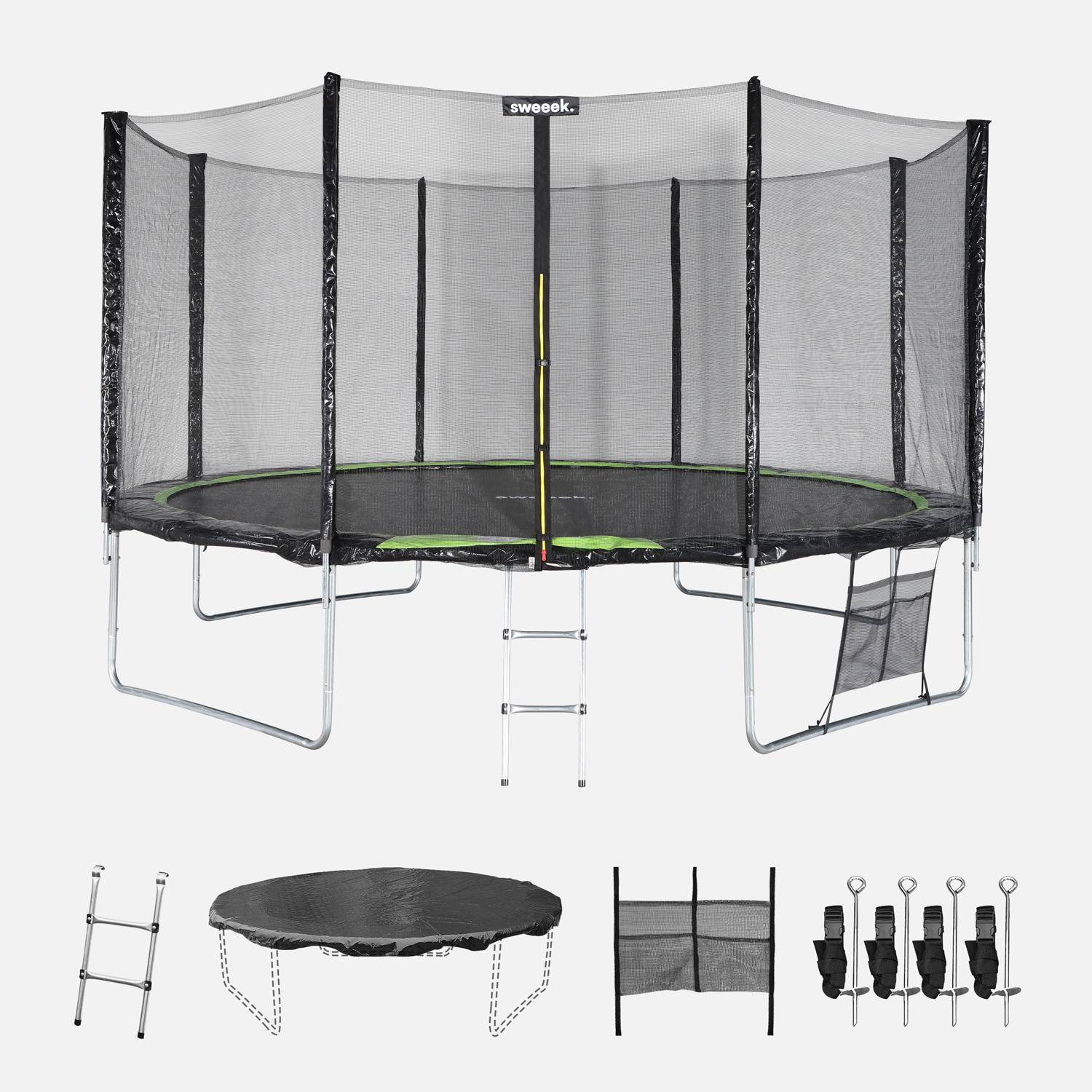 Trampolín con pack de accesorios de 430cm, Venus XXL, Verde, 430x430x260 cm Photo1
