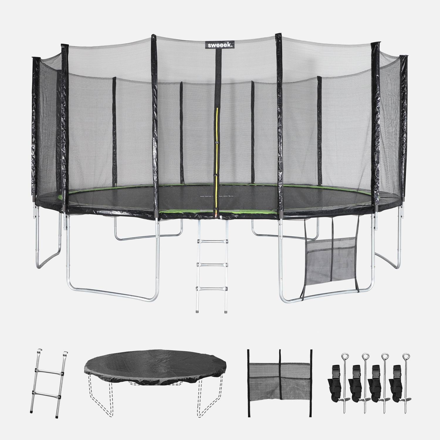 Cama elástica con pack de accesorios, 490cm, Verde