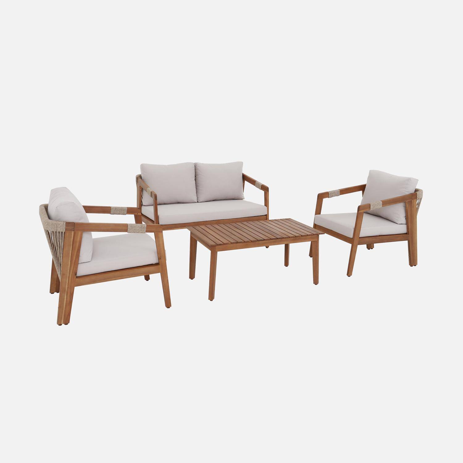Salon de jardin en acacia 4 places beige avec cordes LOBERIA, table rectangulaire Photo4