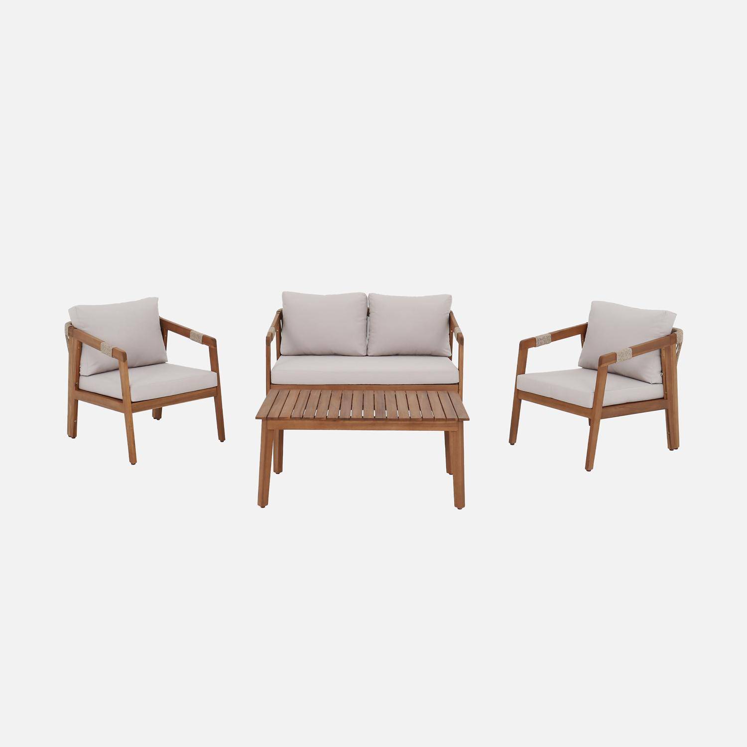Salon de jardin en acacia 4 places beige avec cordes LOBERIA, table rectangulaire,sweeek,Photo5