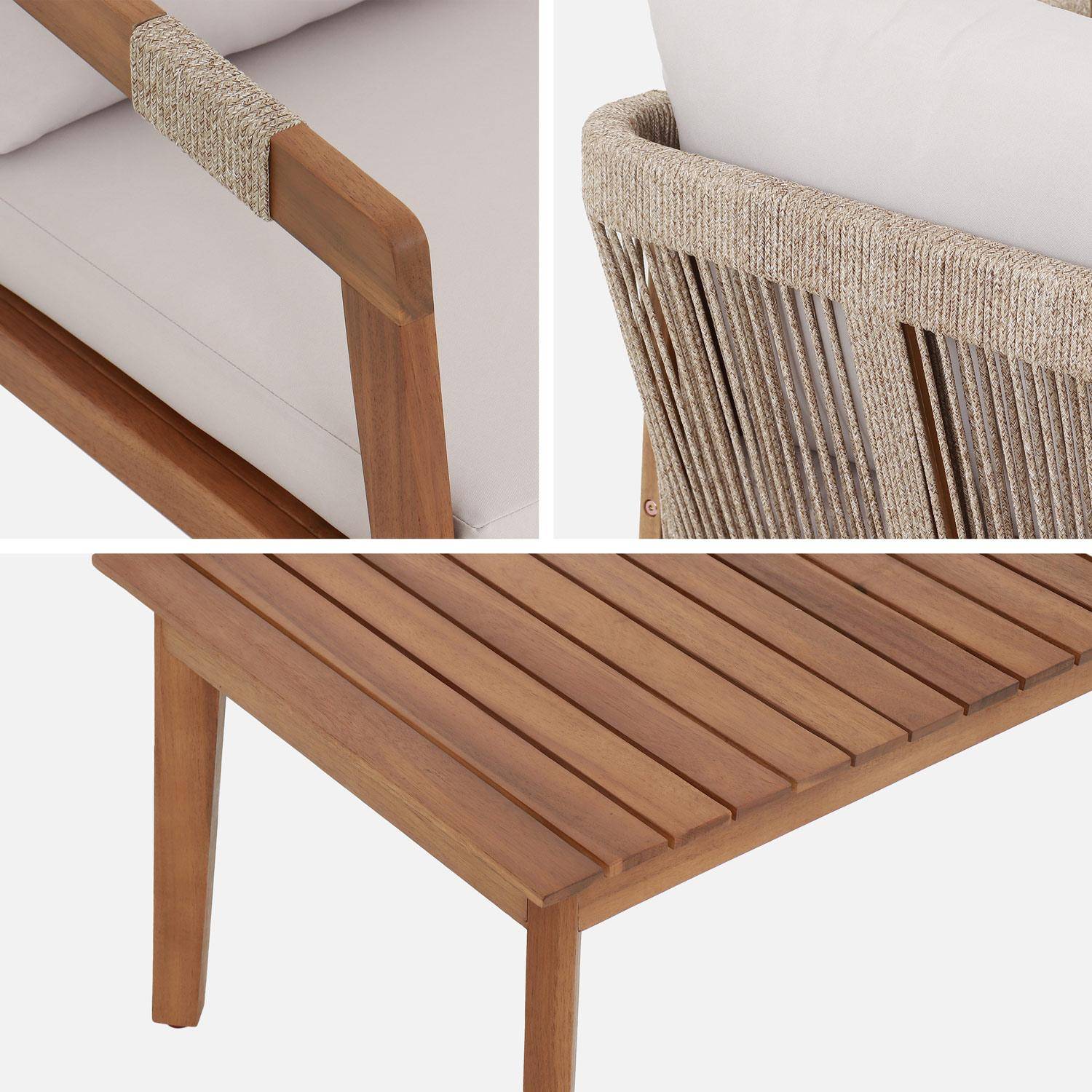 Salon de jardin en acacia 4 places beige avec cordes LOBERIA, table rectangulaire,sweeek,Photo6
