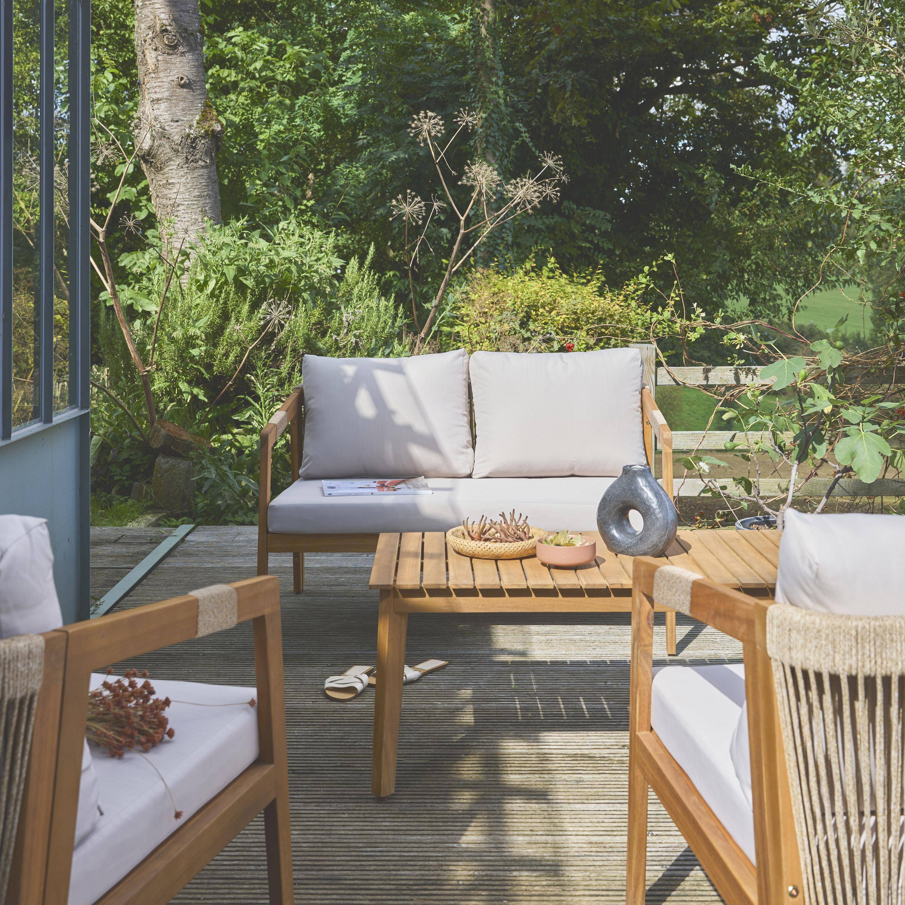 Salon de jardin en acacia 4 places beige avec cordes LOBERIA, table rectangulaire,sweeek,Photo2