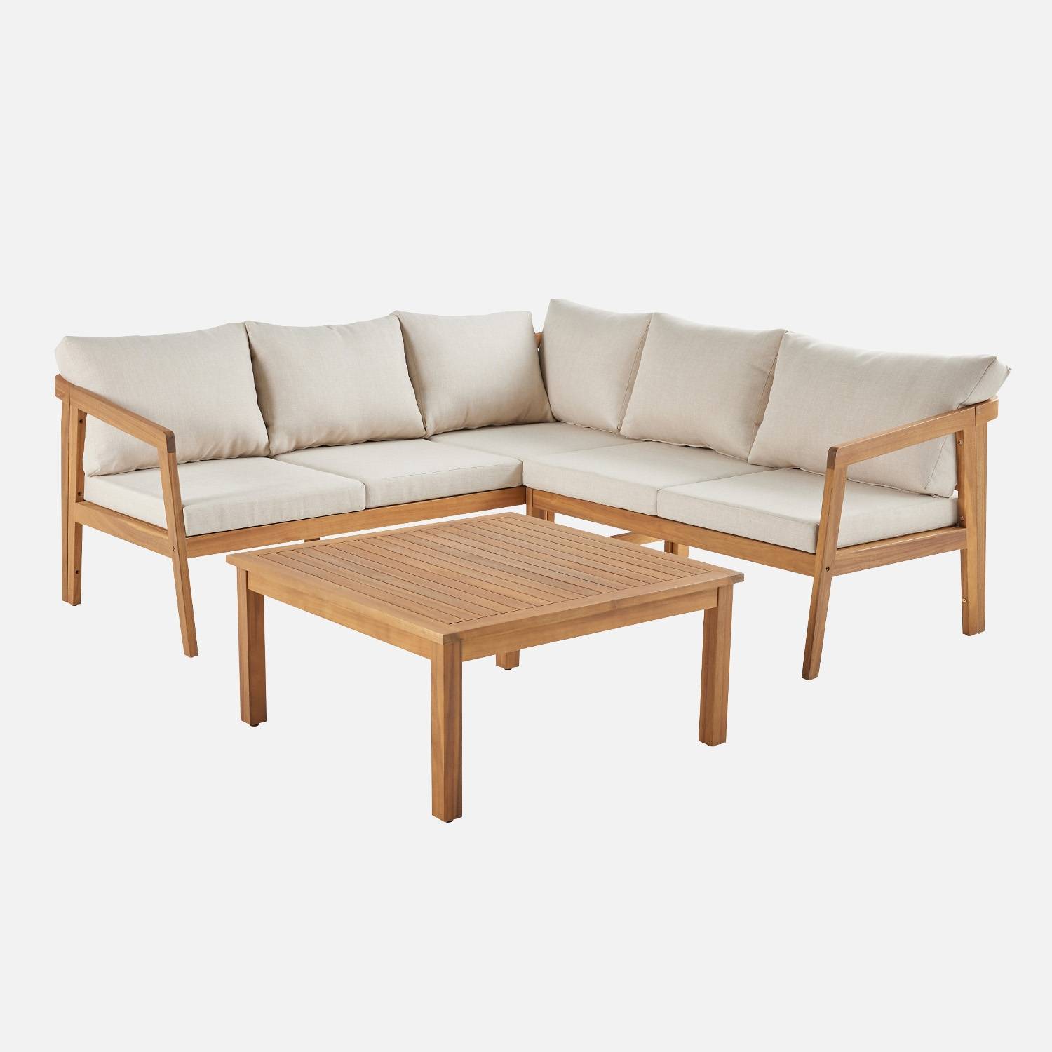 Salon de jardin d'angle beige en acacia 5 places
