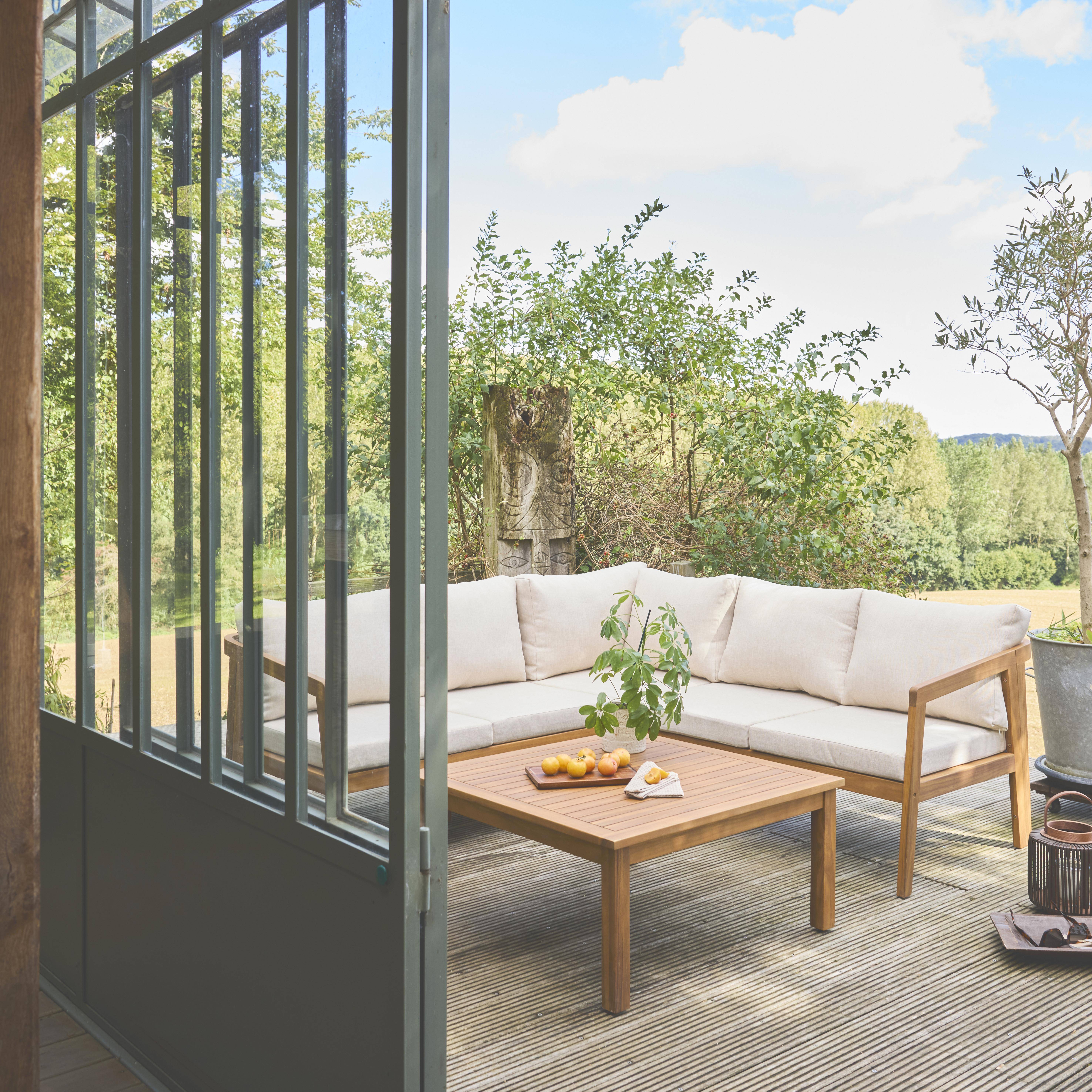 Salotto da giardino angolare in acacia 5 posti, Loberia, Beige, 187x77.5x64.5 cm Photo2