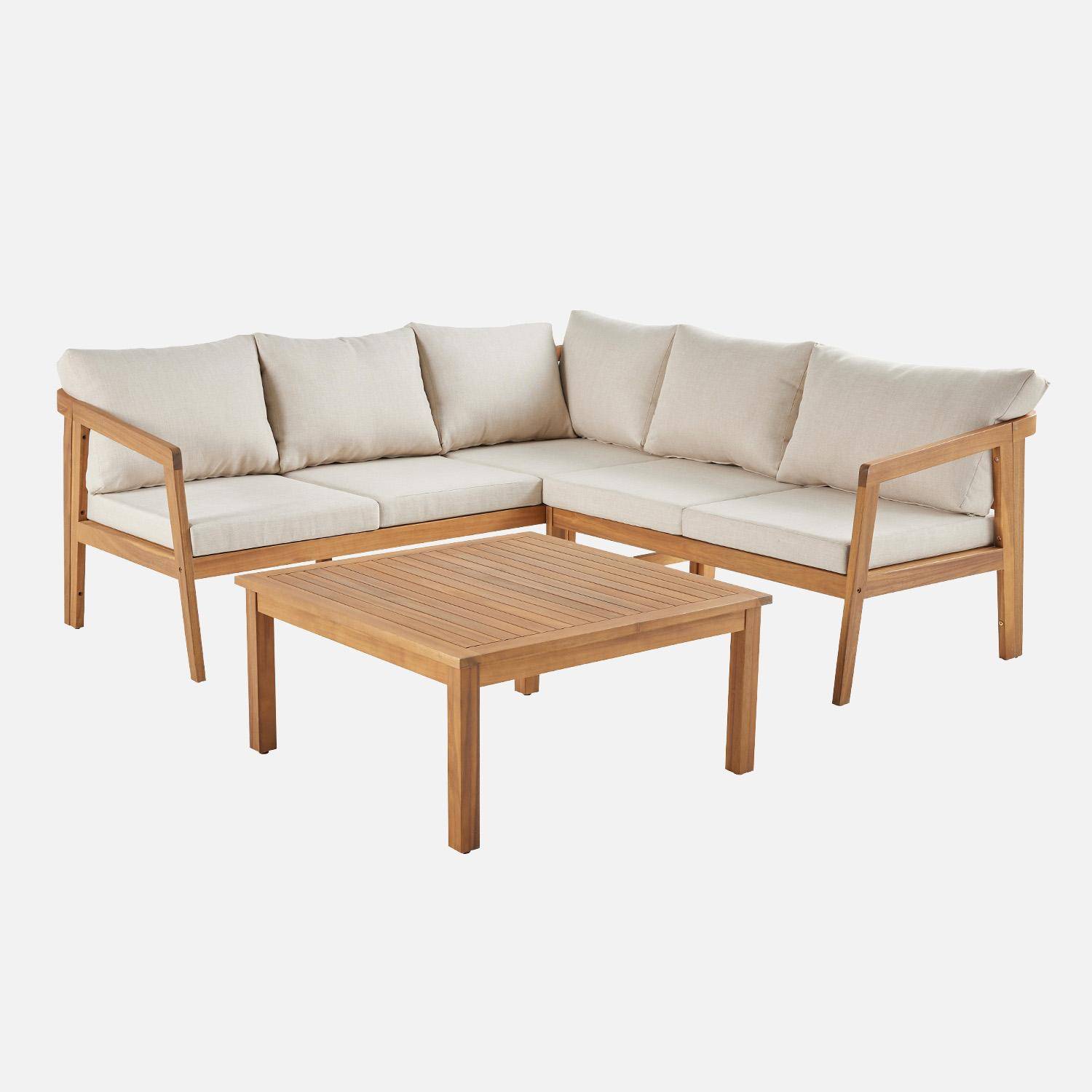 Salotto da giardino angolare in acacia 5 posti, Loberia, Beige, 187x77.5x64.5 cm Photo5