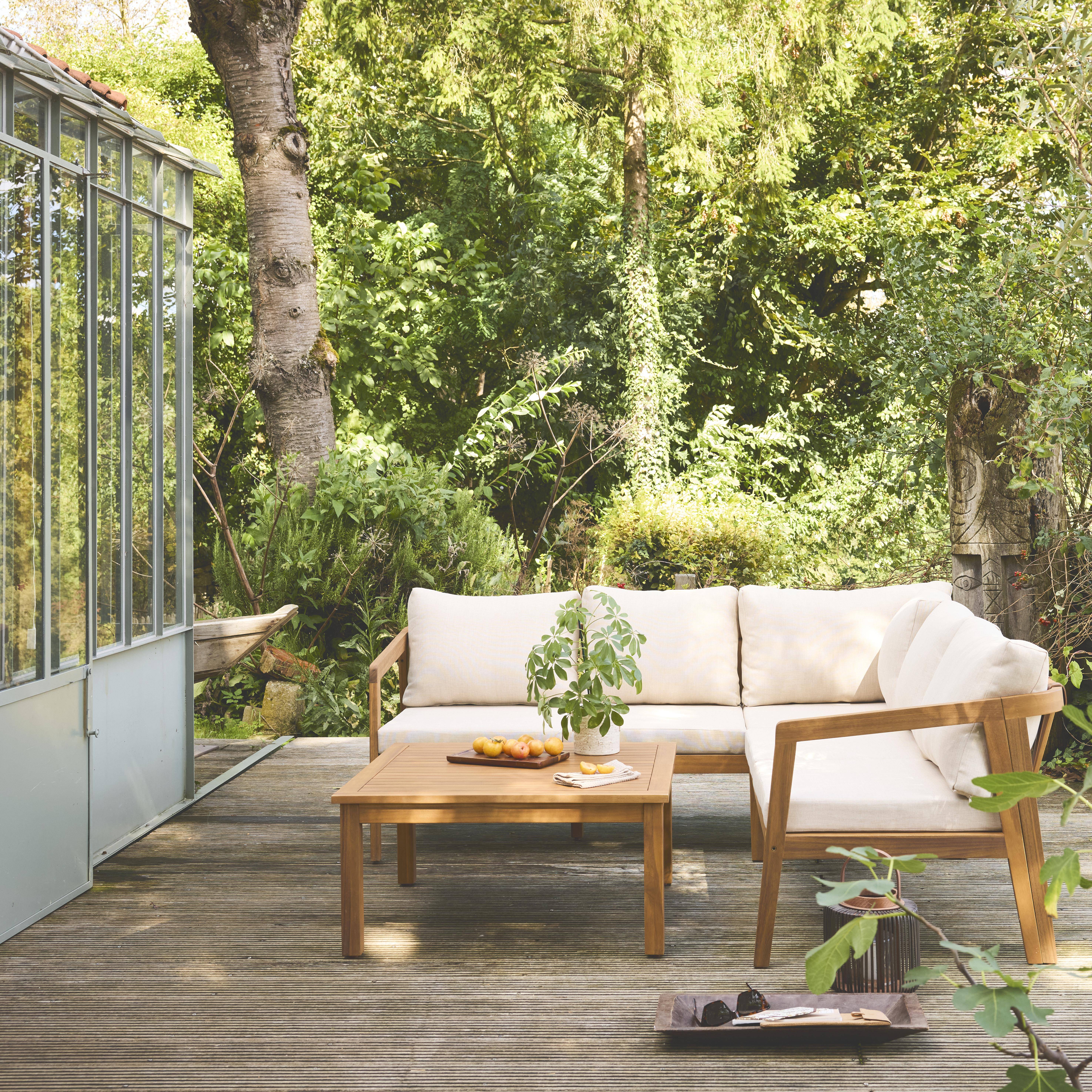 Salotto da giardino angolare in acacia 5 posti, Loberia, Beige, 187x77.5x64.5 cm Photo1