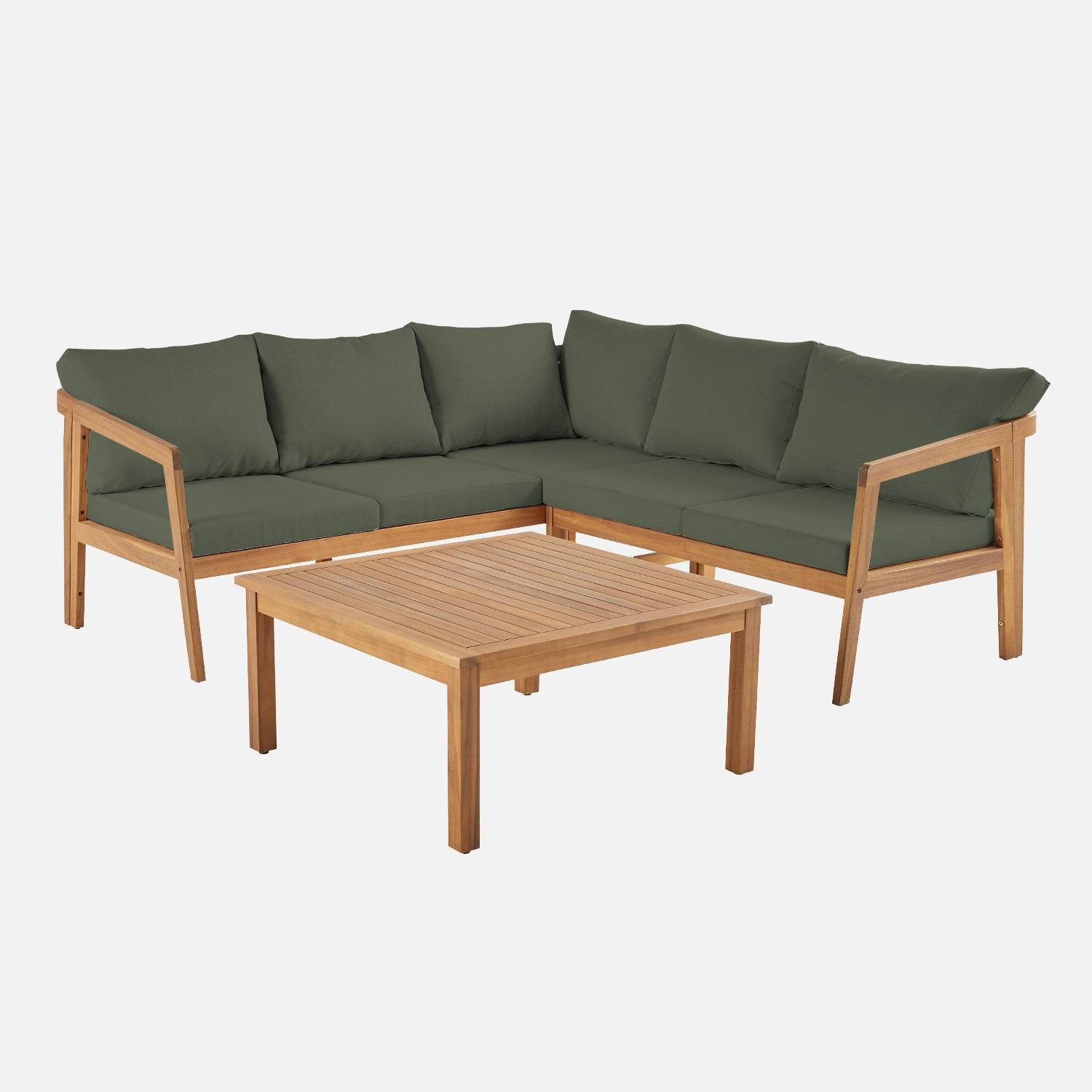 Salon de jardin d'angle kaki en acacia 5 places