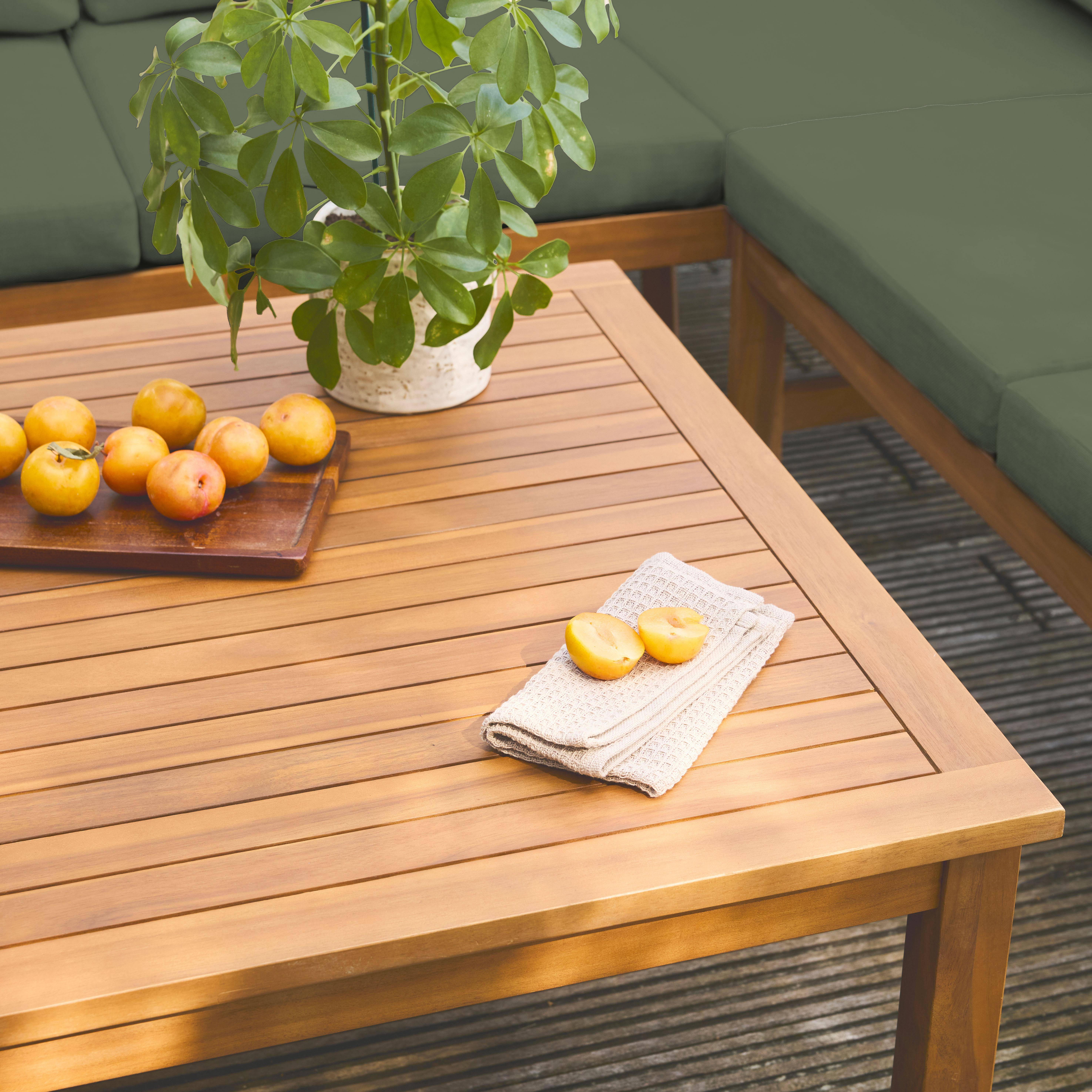 Salon de jardin d'angle kaki en acacia 5 places LOBERIA CORNER, table carrée  Photo3