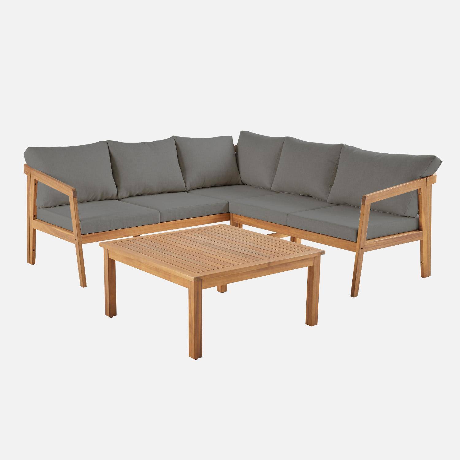 Grijze hoek loungeset van acacia 5 zitplaatsen | sweeek