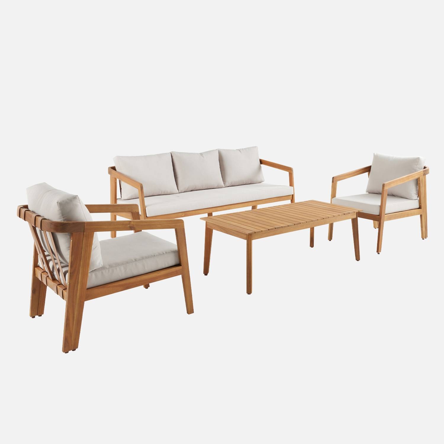 Salon de jardin beige 5 places bois d'acacia