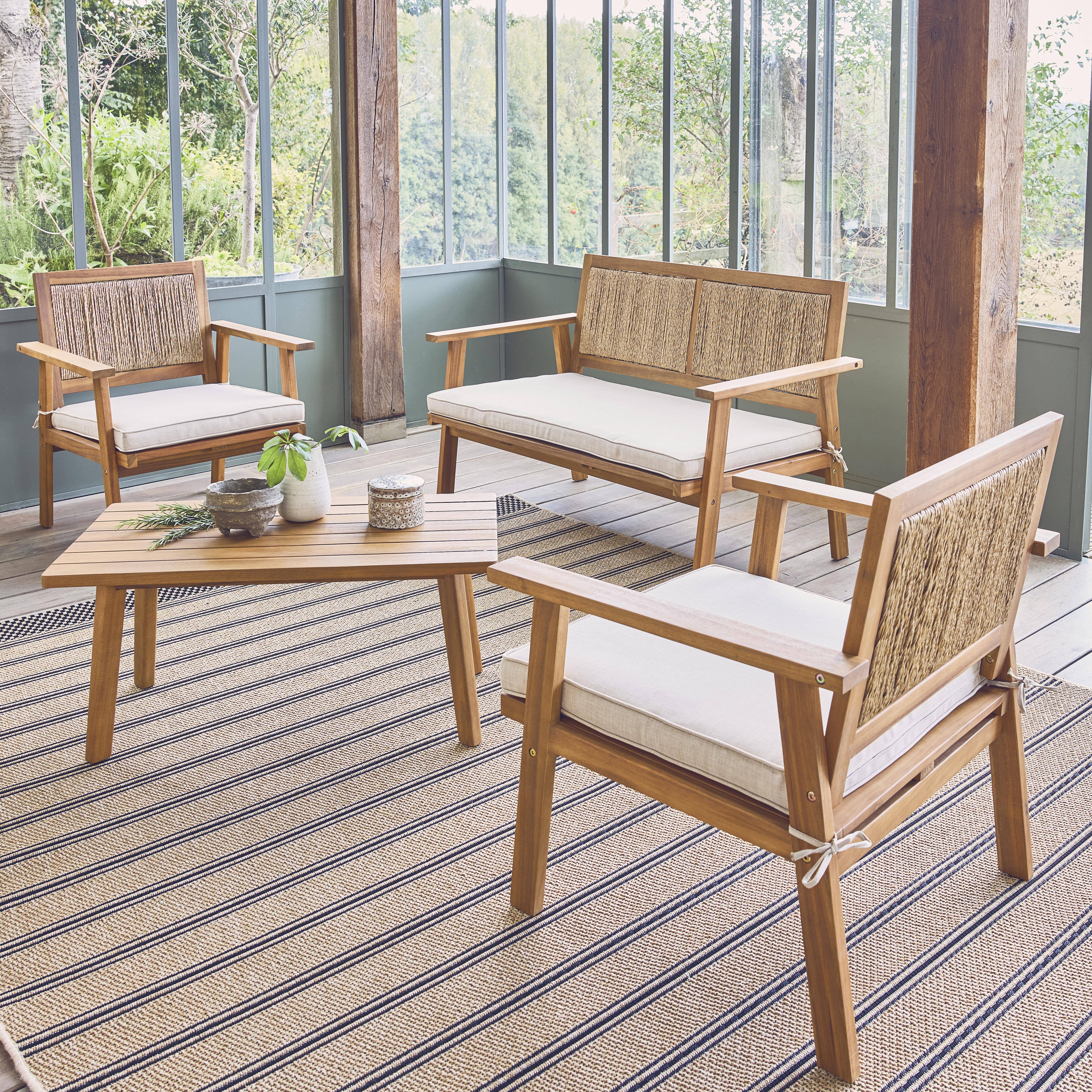 Salotto da giardino con canneté verticale, 4 posti, Bohemia, Marrone naturale, 117x64x74 cm Photo1